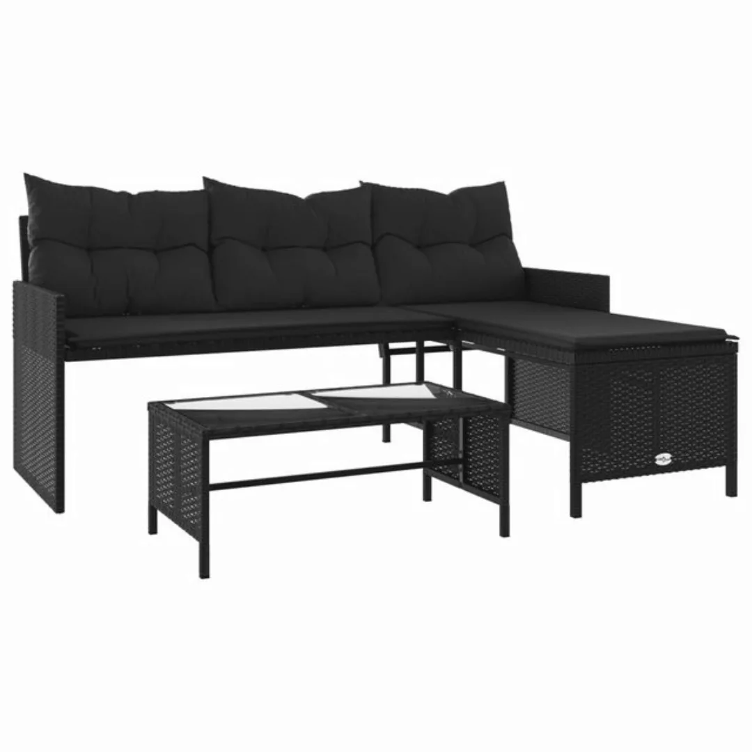 vidaXL Sofa, Gartensofa in L-Form mit Tisch und Kissen Schwarz Poly Rattan günstig online kaufen