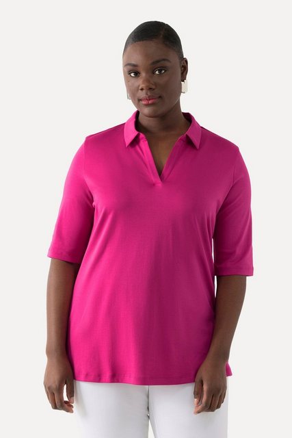 Ulla Popken Poloshirt Poloshirt A-Linie Polokragen Halbarm Pima Cotton günstig online kaufen