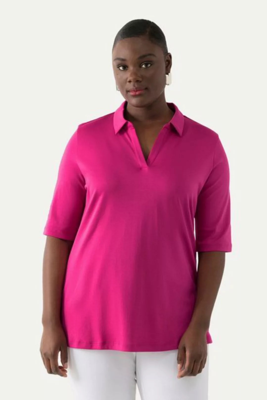 Ulla Popken Poloshirt Poloshirt A-Linie Halbarm Pima Baumwolle günstig online kaufen