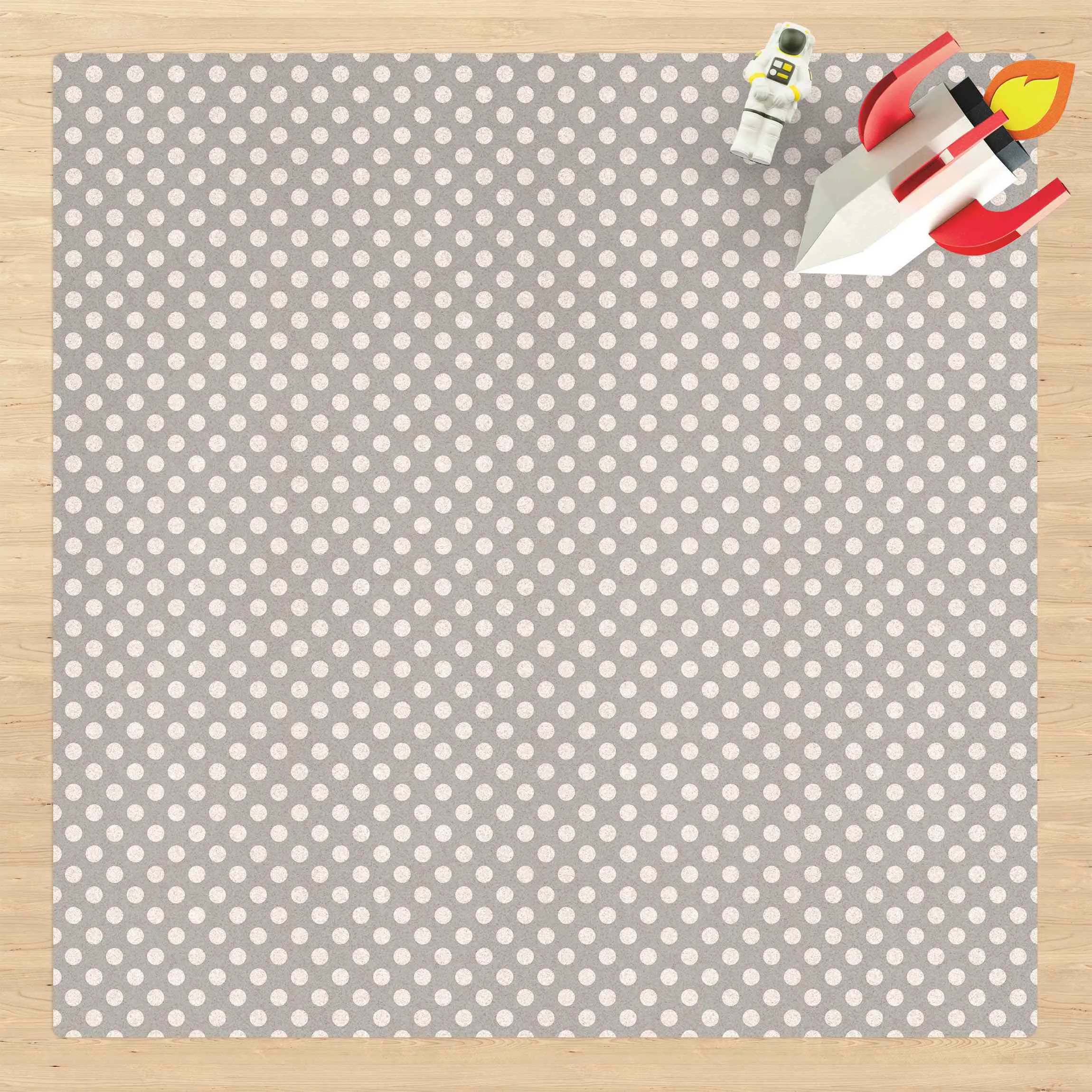 Kork-Teppich Punkte in Weiß auf Grau günstig online kaufen