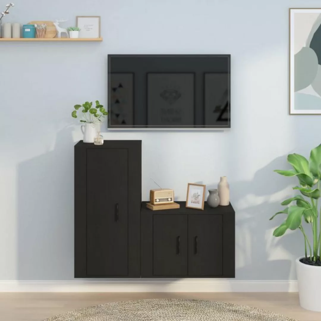 vidaXL TV-Schrank 2-tlg TV-Schrank-Set Schwarz Spanplatte TV-Lowboard Ferns günstig online kaufen