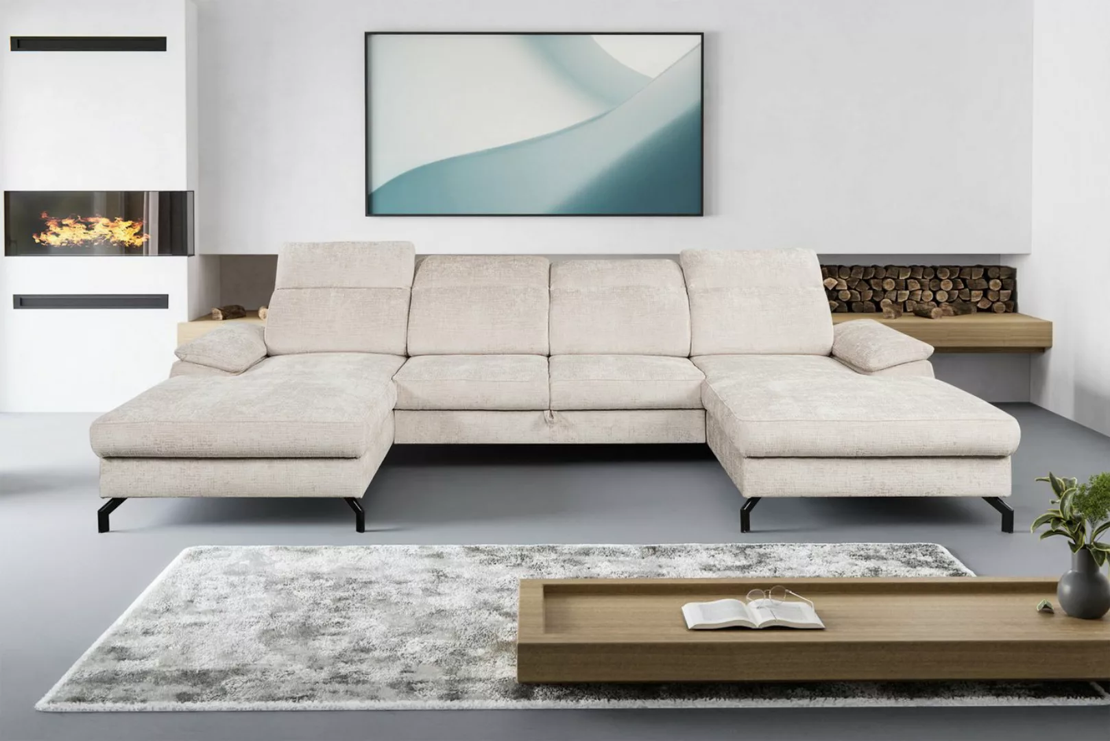 WERK2 Wohnlandschaft "Slavio U-Form", Modernes U-Sofa mit Schlaffunktion, B günstig online kaufen