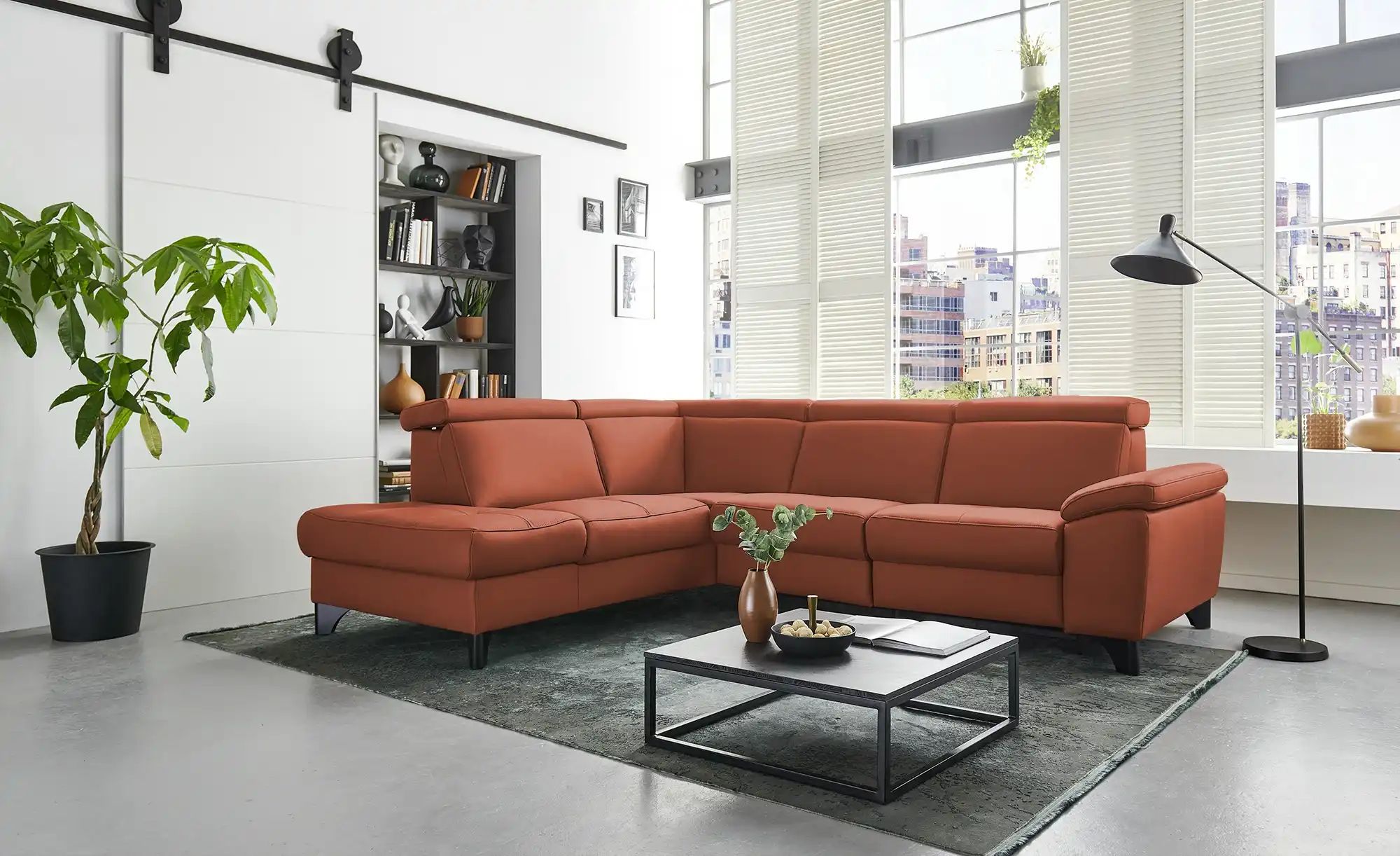 meinSofa Ecksofa Echtleder Linda ¦ rot ¦ Maße (cm): B: 261 H: 98 T: 209.0 P günstig online kaufen