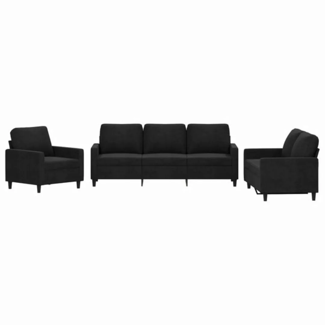 vidaXL Sofa Sofagarnitur Set mit Kissen Samt, 3-tlg., Schwarz günstig online kaufen