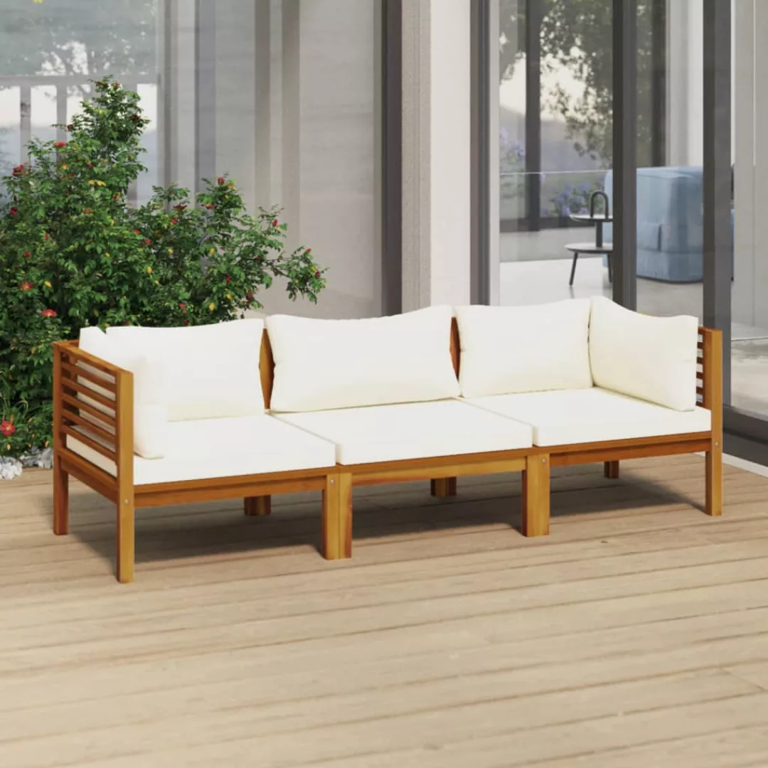 3-sitzer-gartensofa Mit Creme Kissen Massivholz Akazie günstig online kaufen