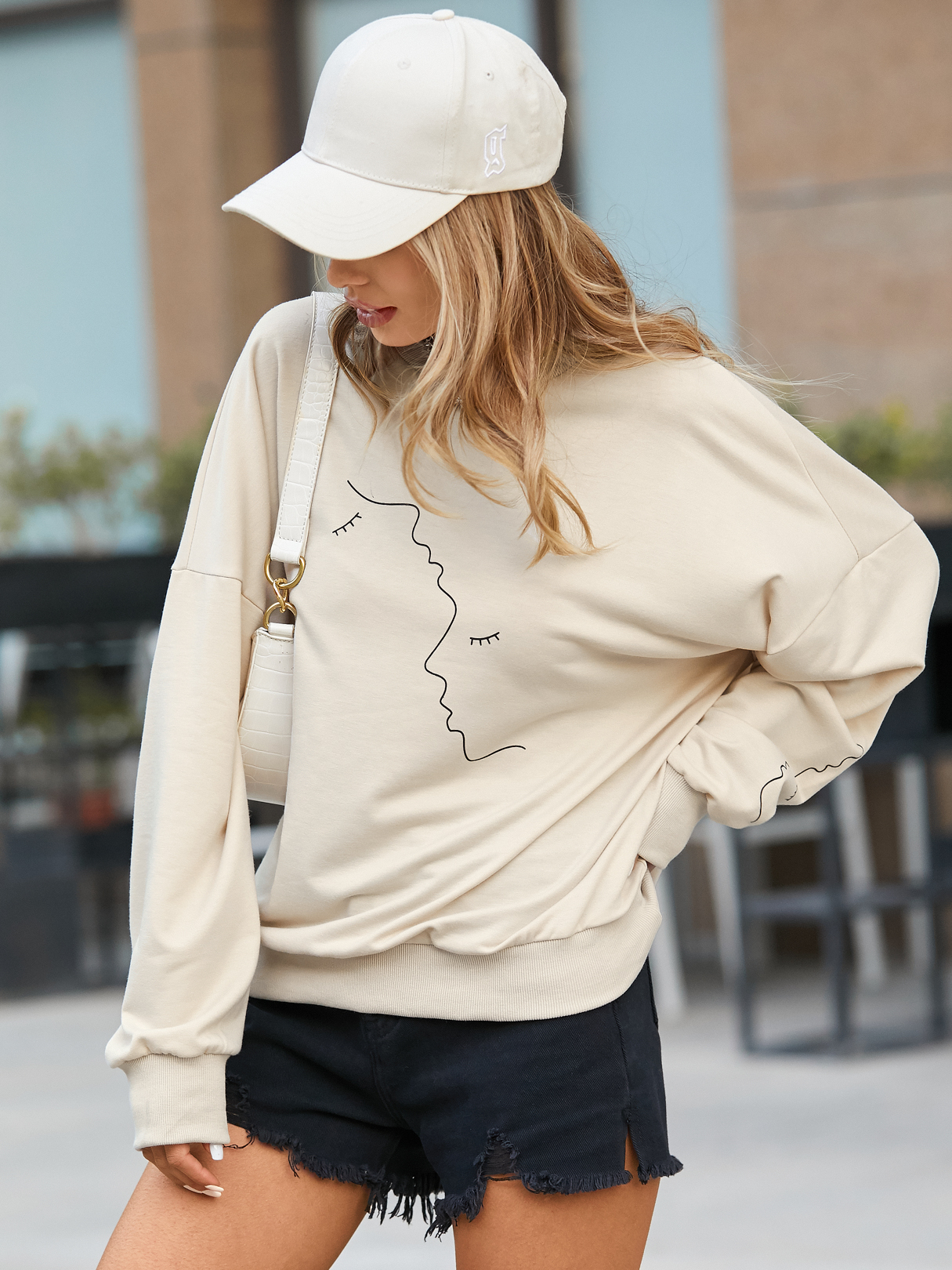 YOINS Figur Muster Rundhalsausschnitt Langarm Sweatshirt günstig online kaufen