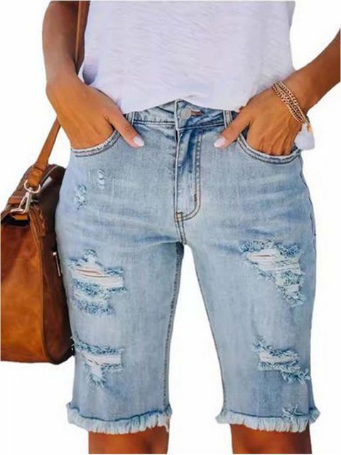 KIKI Destroyed-Jeans Zerrissene Damen Jeansshorts Denim-Shorts, Mode Cargo günstig online kaufen