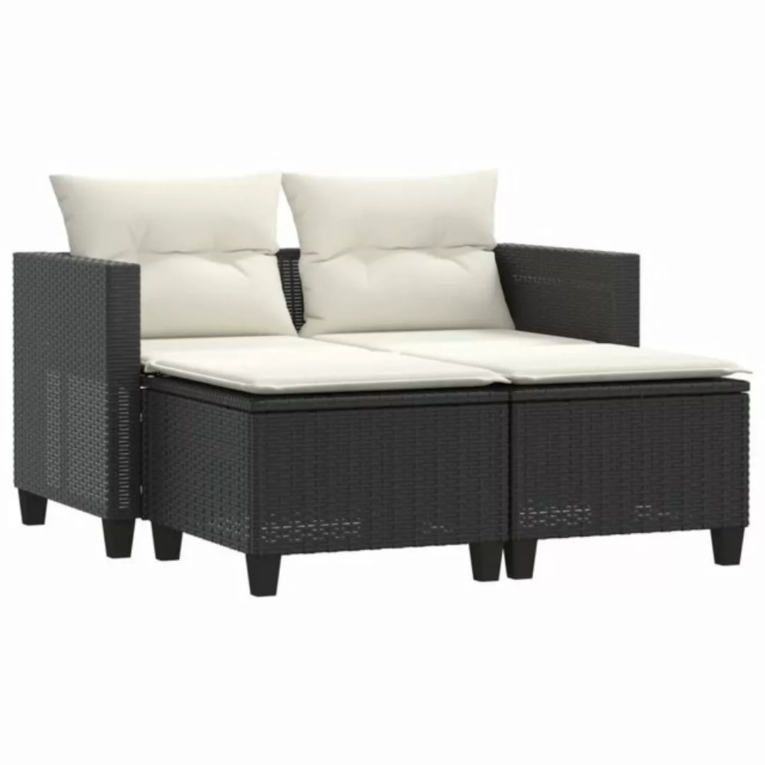 vidaXL Sofa, Gartensofa 2-Sitzer mit Hockern Schwarz Poly Rattan günstig online kaufen