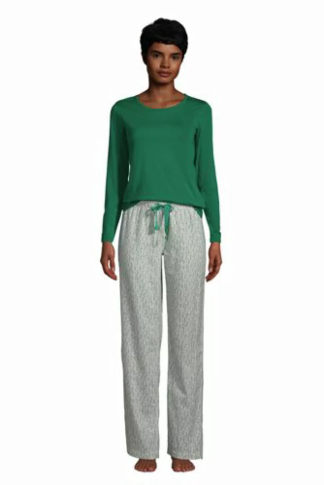 Flanell Pyjama-Set mit gemusterter Hose, Damen, Größe: L Normal, Elfenbein, günstig online kaufen