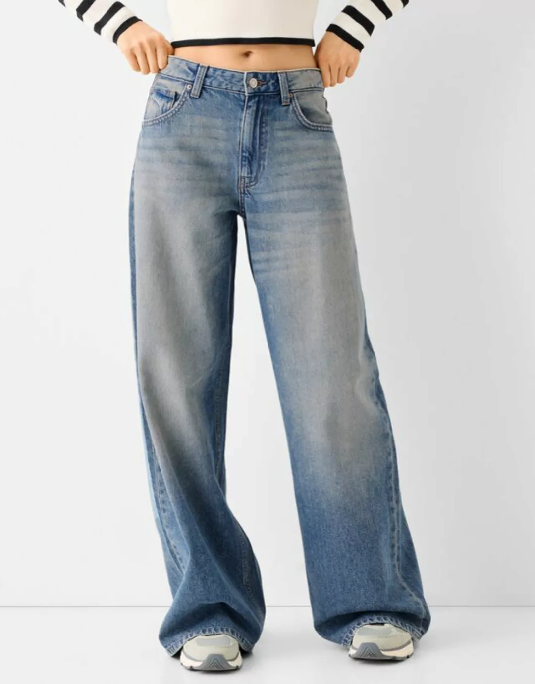 Bershka Wide-Leg-Jeans Damen 42 Ausgewaschenes Blau günstig online kaufen