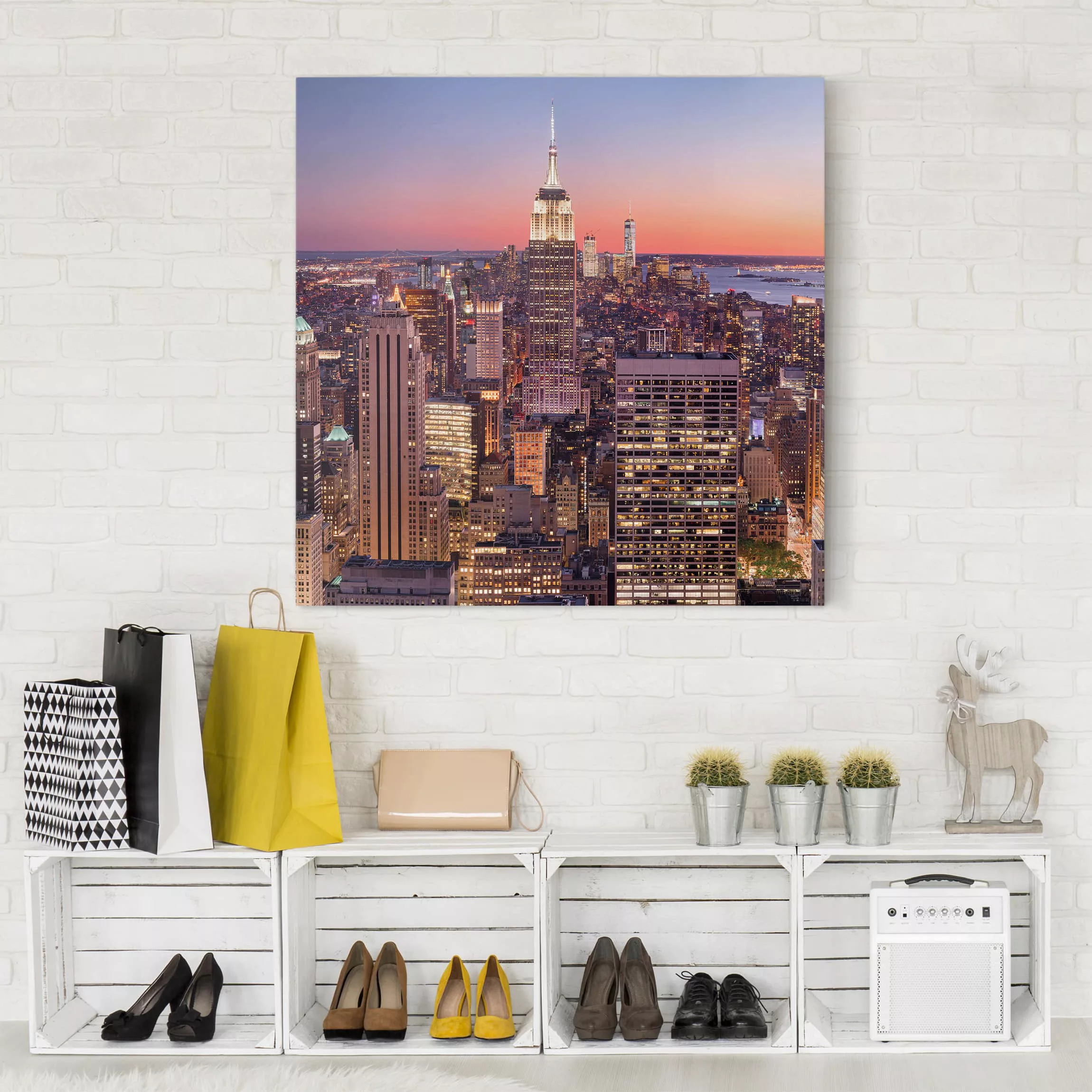 Leinwandbild - Quadrat Sonnenuntergang Manhattan New York City günstig online kaufen