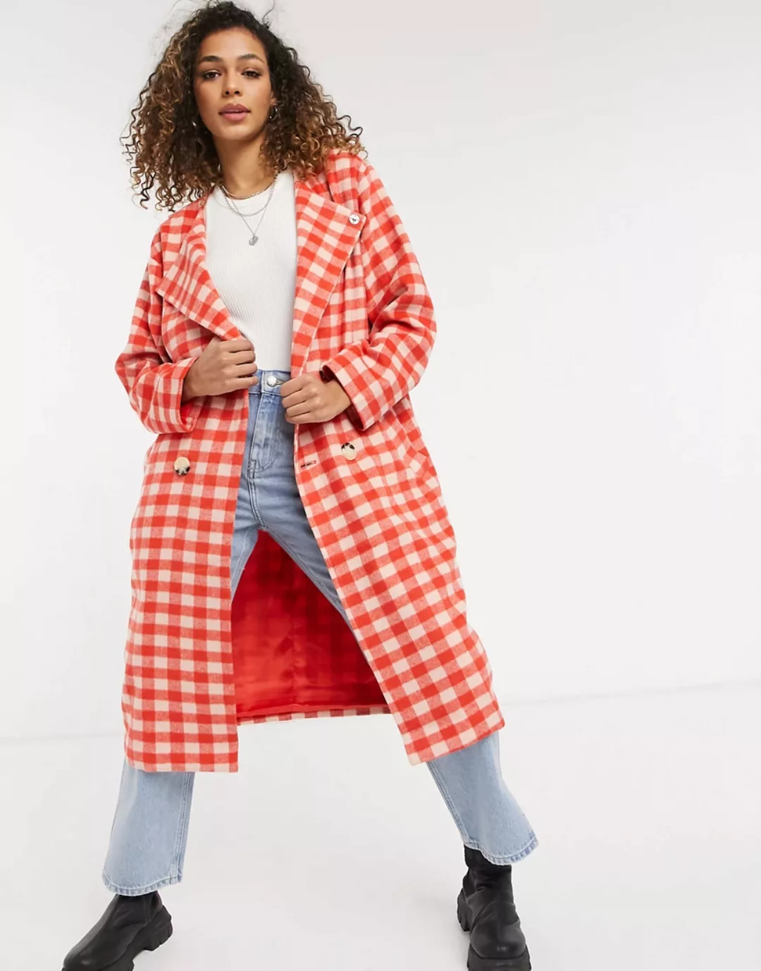 Daisy Street – Mantel mit Karomuster-Rot günstig online kaufen