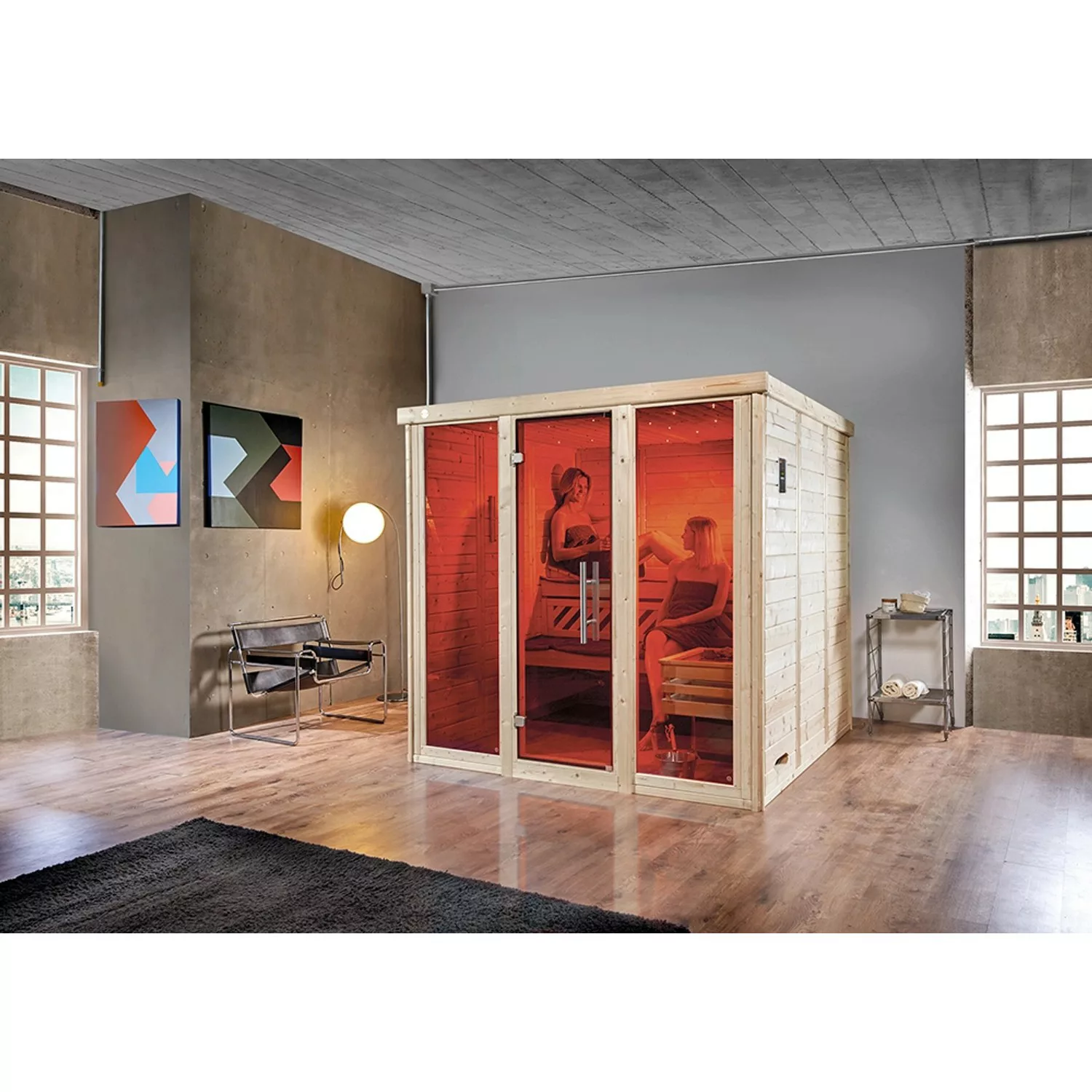 Weka Design-Sauna Kemi Panorama 3 inkl. Saunaofen 75 kW BioS und Farbvision günstig online kaufen