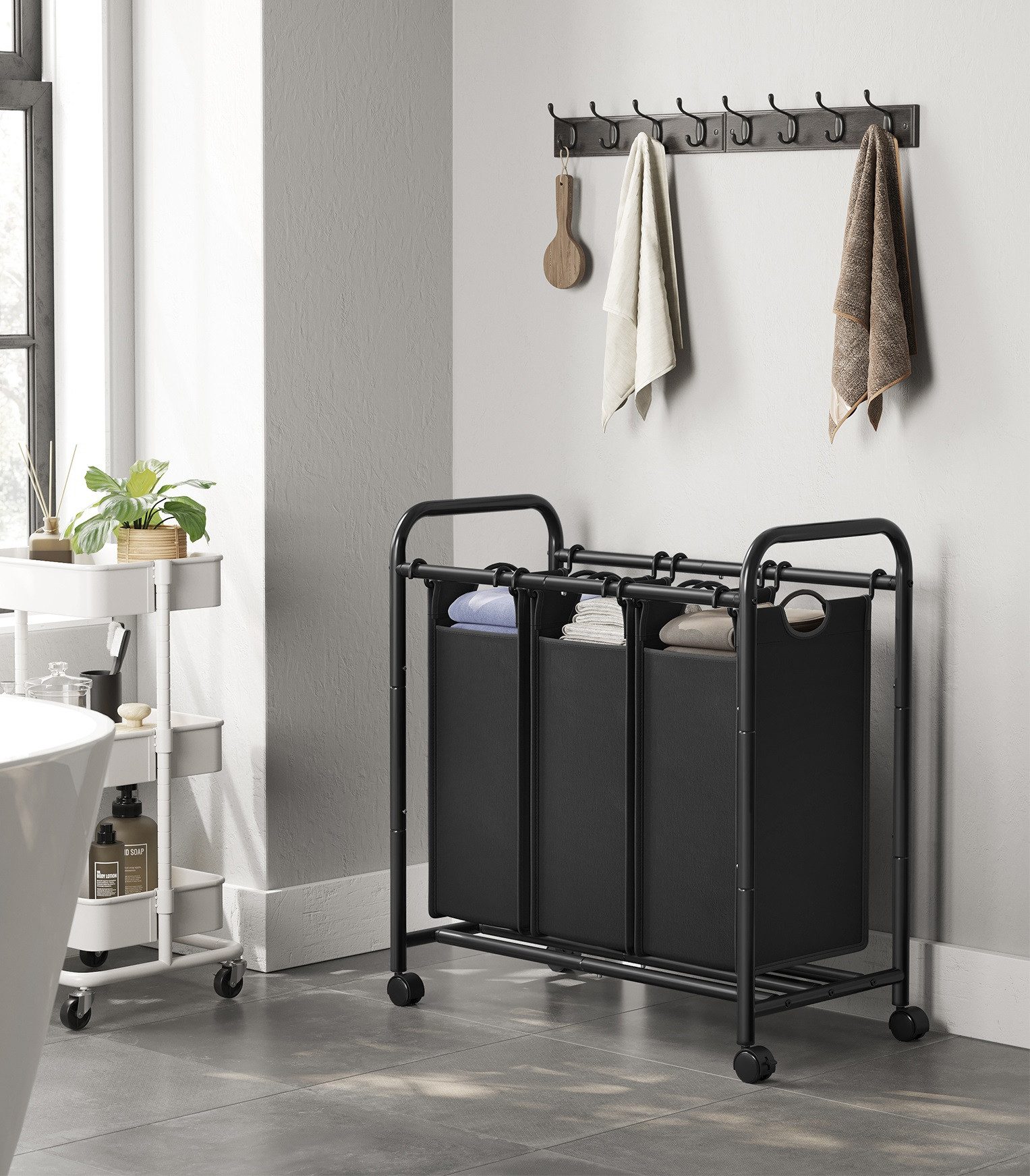 SONGMICS Wäschekorb, Wäschesortierer mit 3 abnehmbaren günstig online kaufen