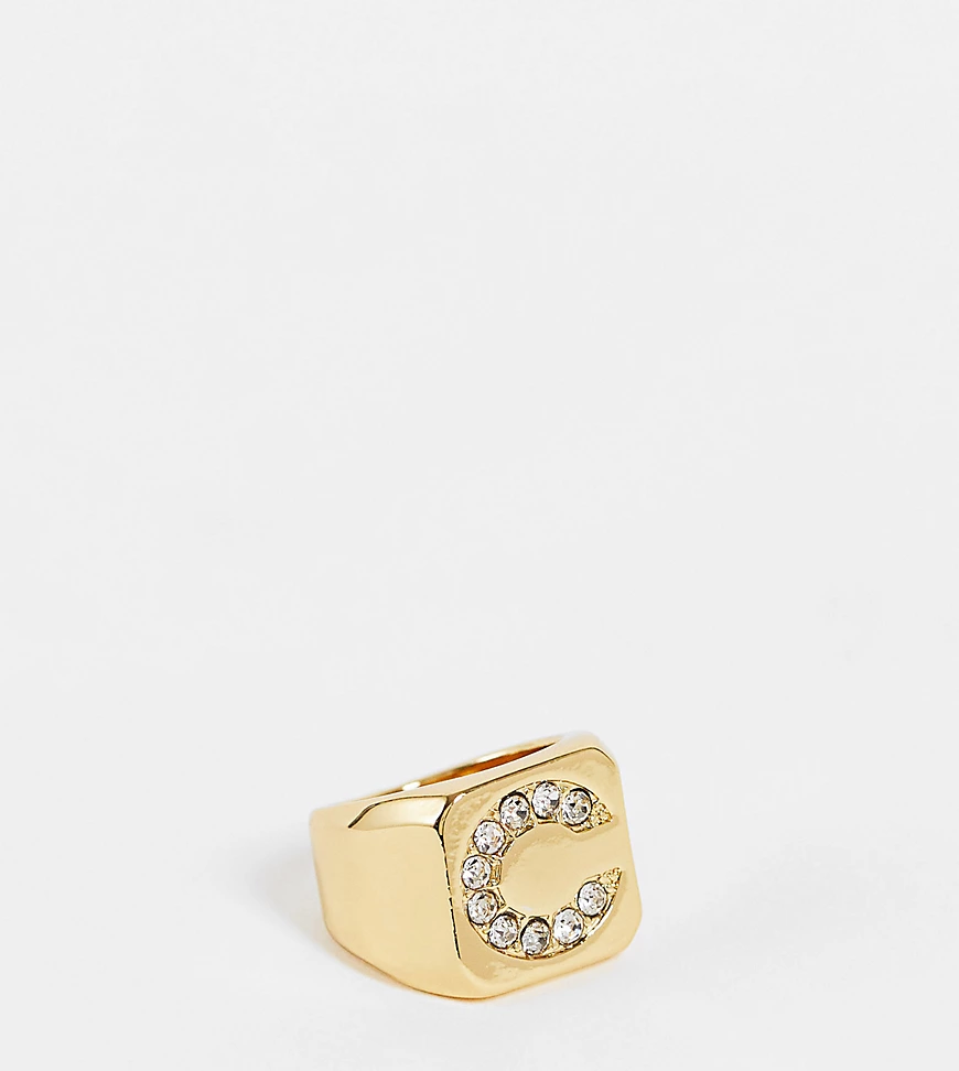 ASOS DESIGN – 14-karätig vergoldeter Ring mit „C“-Initialendesign-Goldfarbe günstig online kaufen