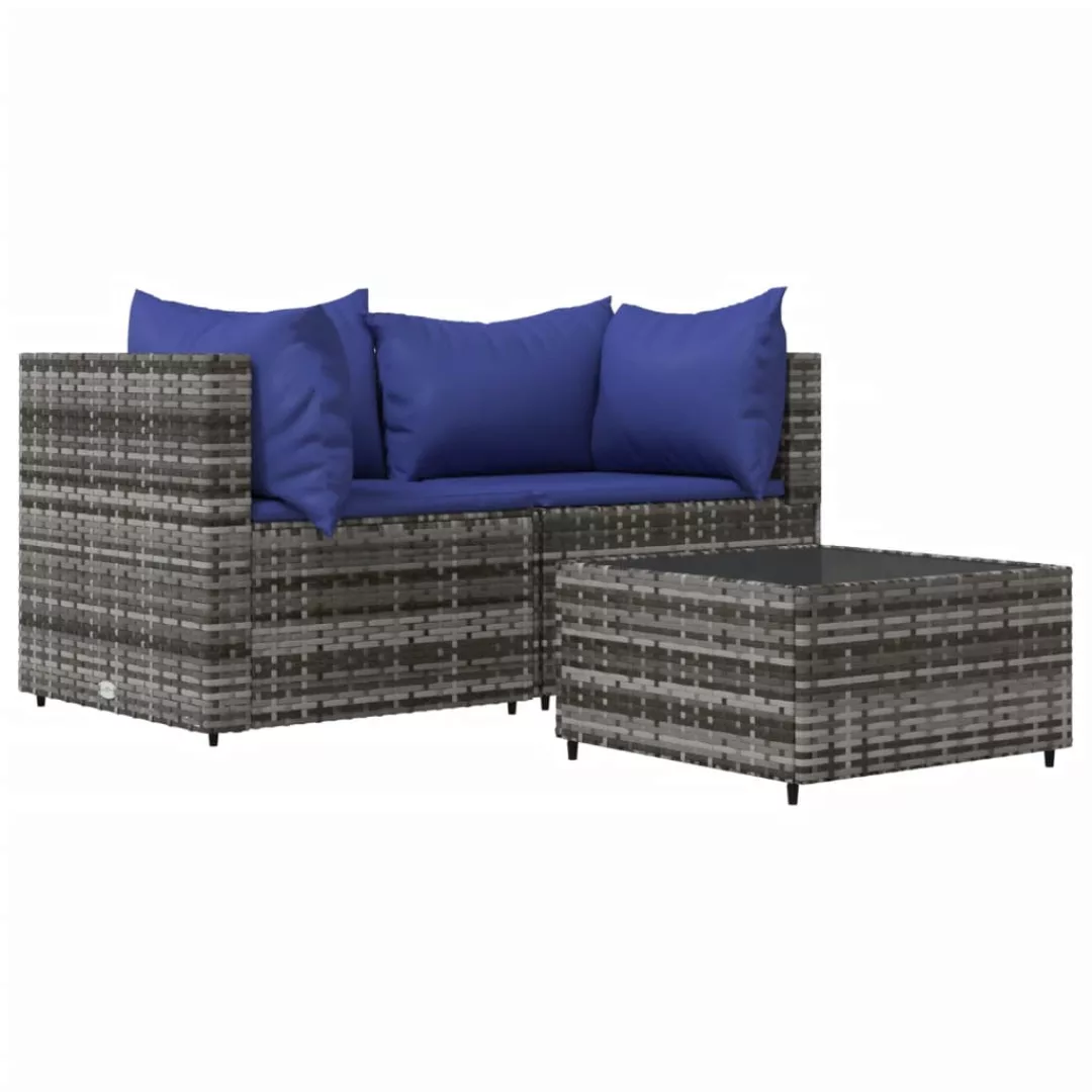 Vidaxl 3-tlg. Garten-lounge-set Mit Kissen Grau Poly Rattan günstig online kaufen