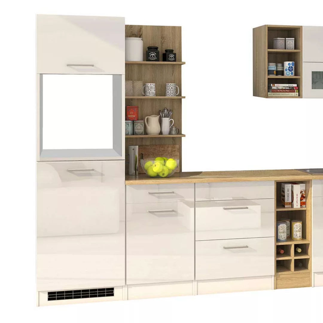 Design Küchenblock in Weiß Hochglanz 300 cm breit (neunteilig) günstig online kaufen