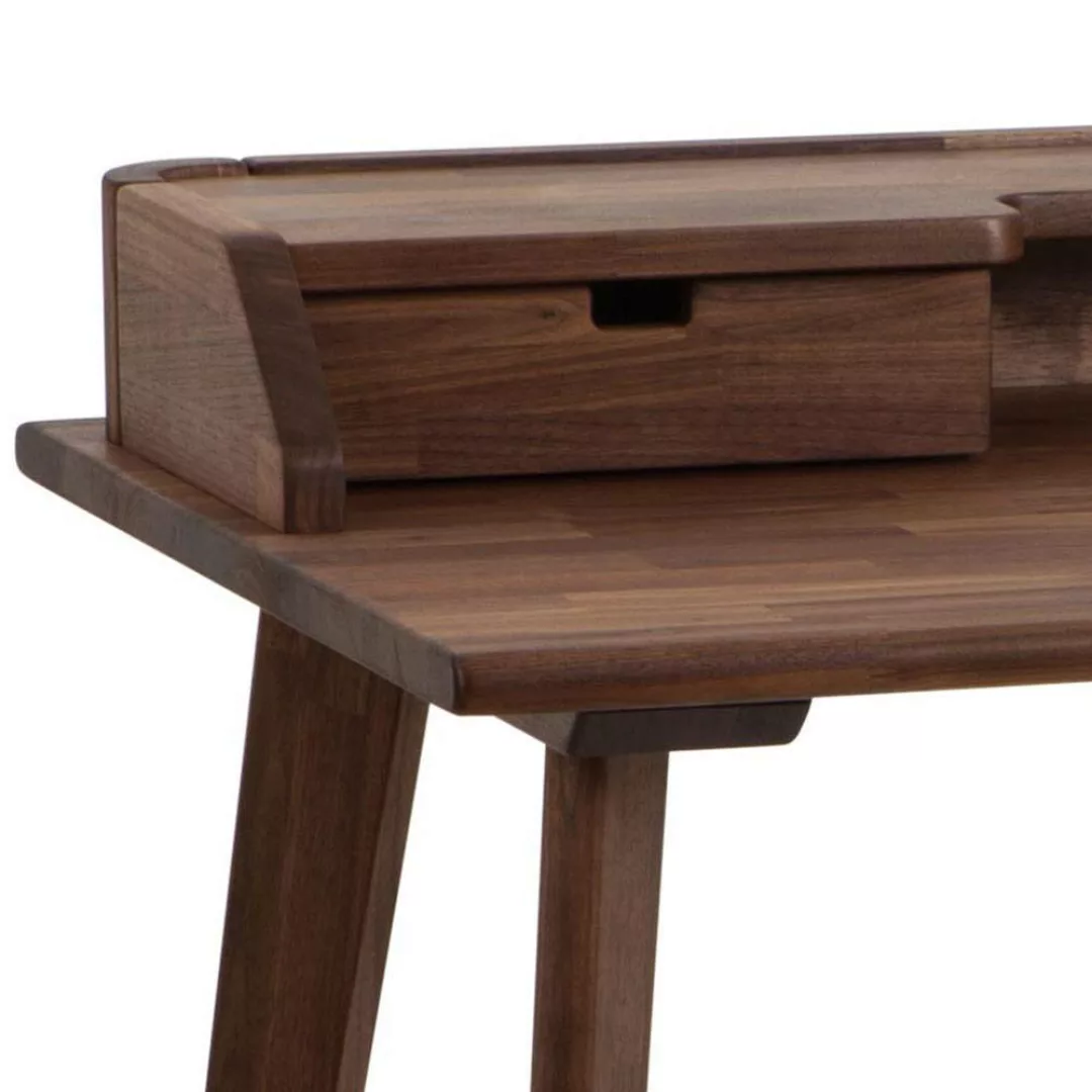 Schreibtisch Nussbaum geölt aus Massivholz Bildschirmaufsatz günstig online kaufen