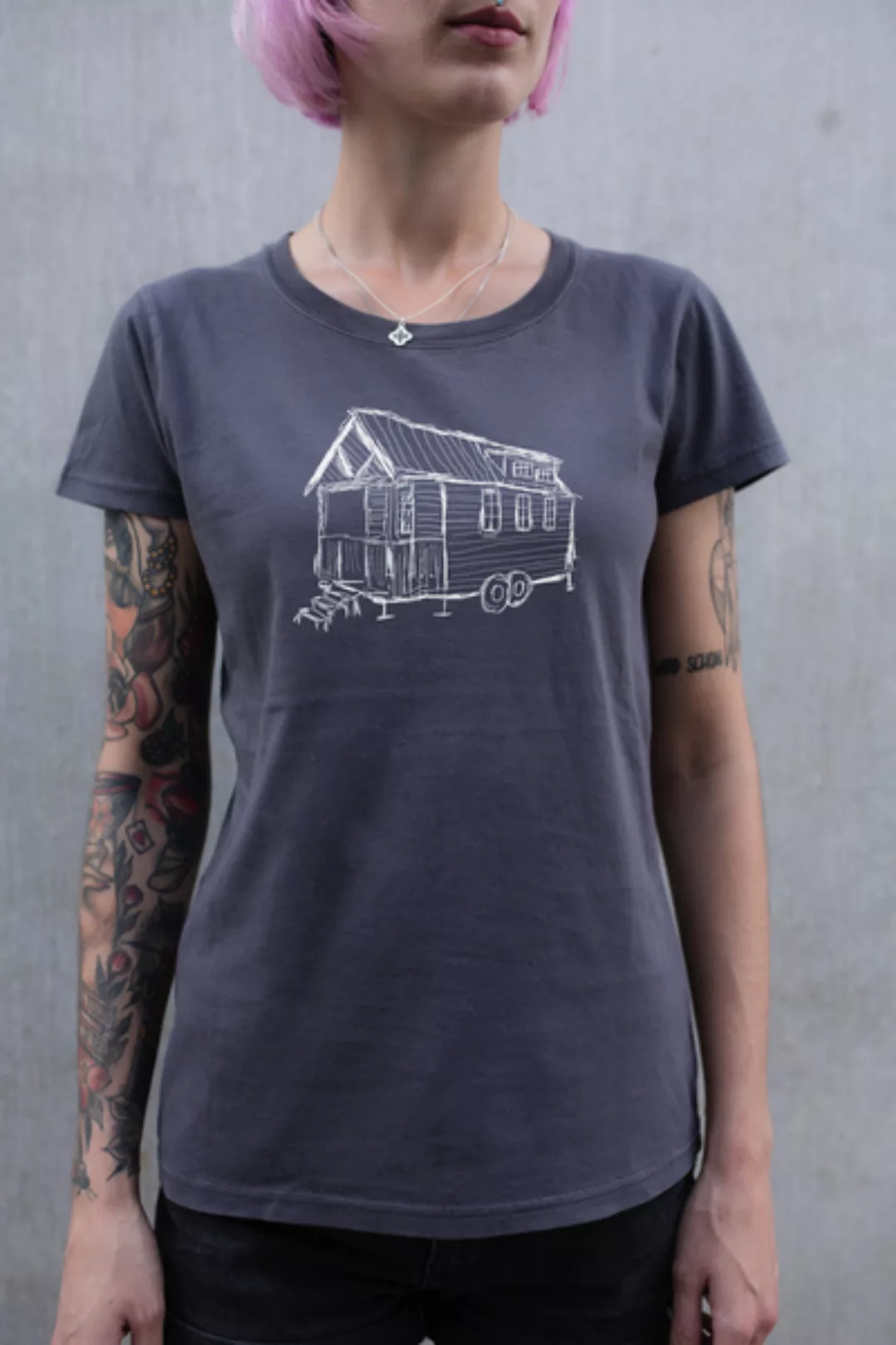 Frauen T-shirt Tiny House Aus Biobaumwolle Made In Portugal Dunkelgrau Ilp0 günstig online kaufen