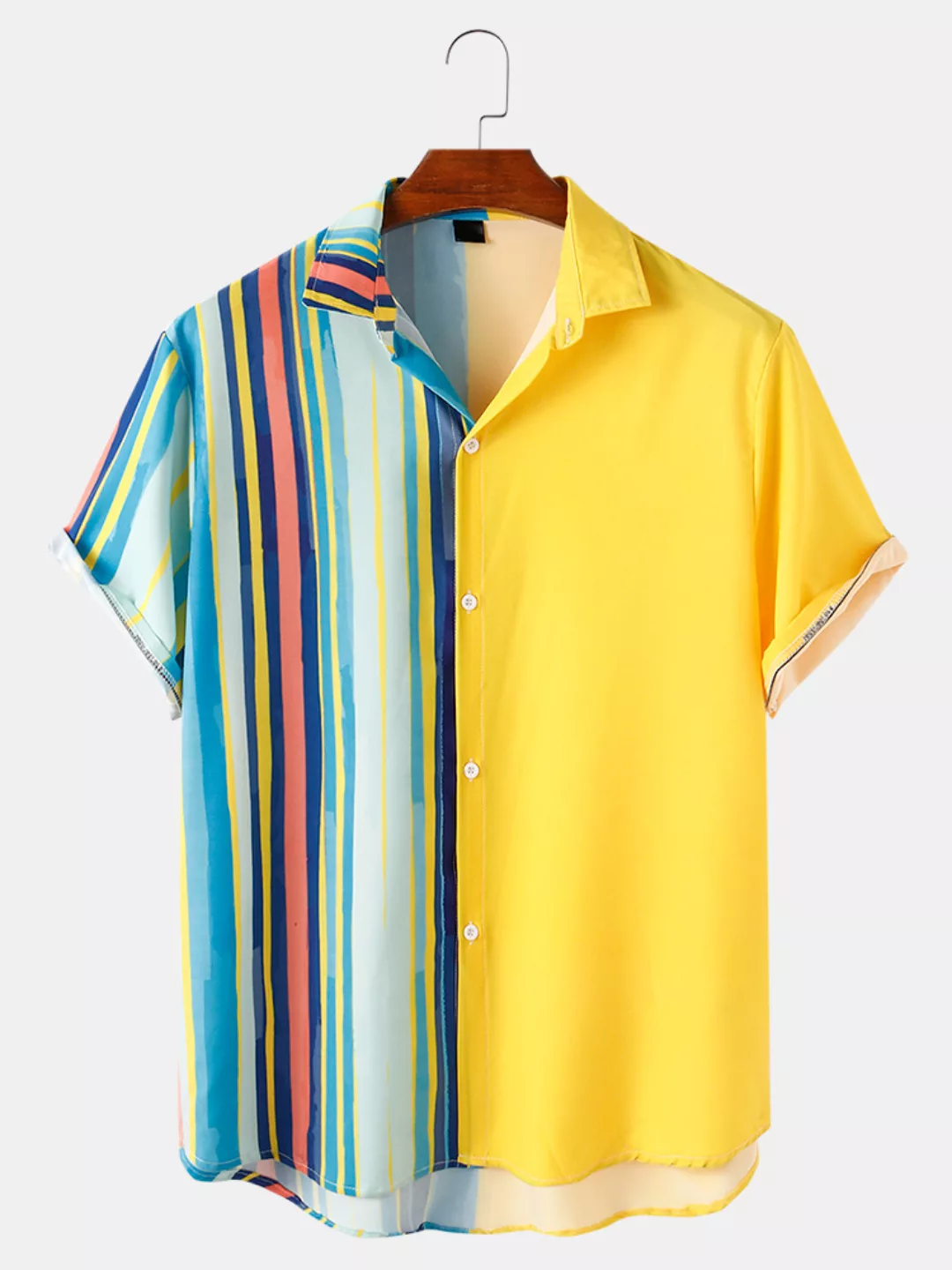 Herren Colorful Striped & Patchwork Light Casual Kurzarmhemden günstig online kaufen