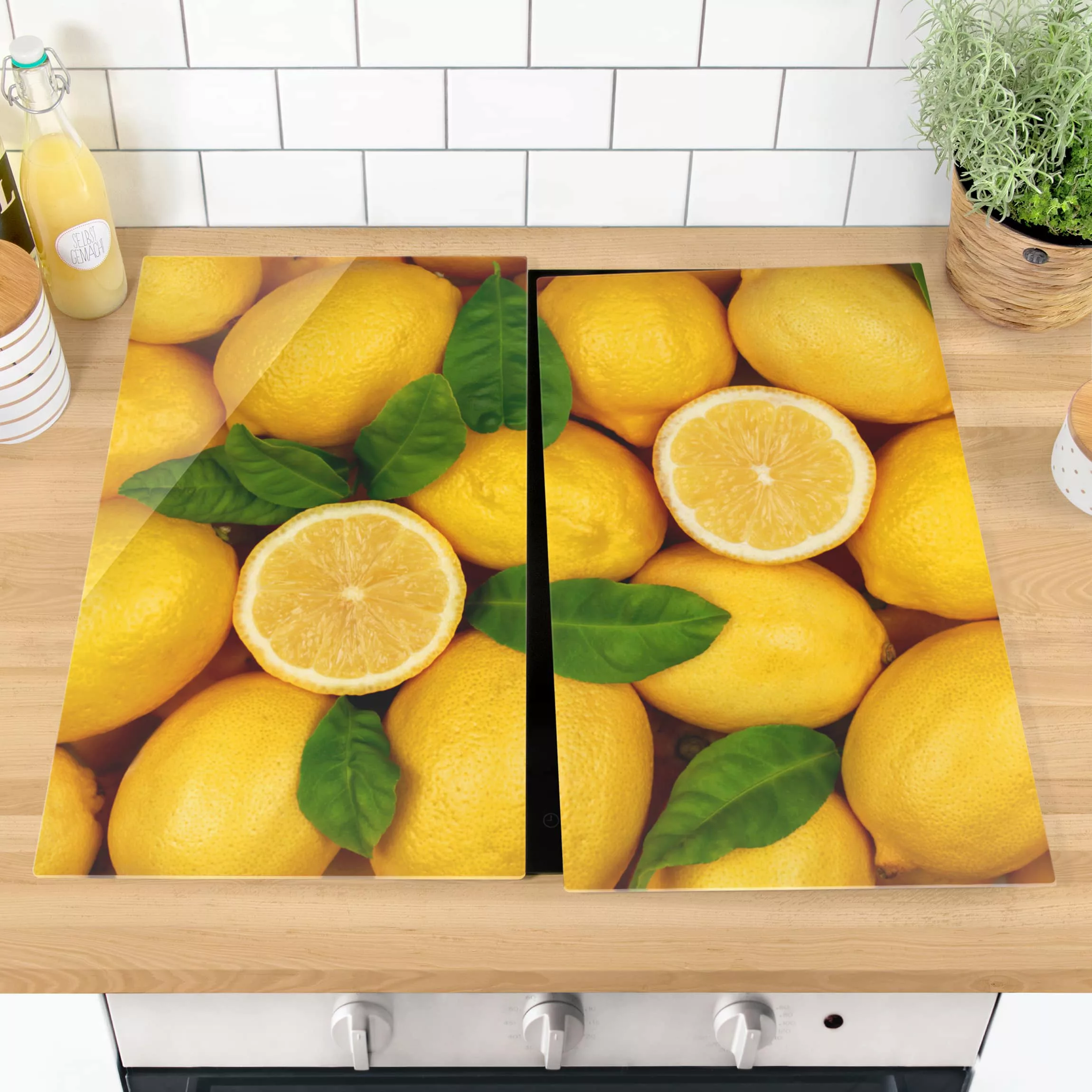 2-teilige Herdabdeckplatte Glas Kulinarisch Saftige Zitronen günstig online kaufen