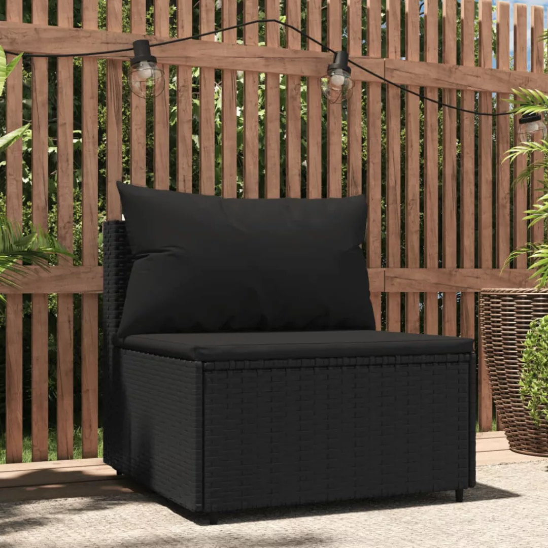 Vidaxl Garten-mittelsofa Mit Kissen Schwarz Poly Rattan günstig online kaufen