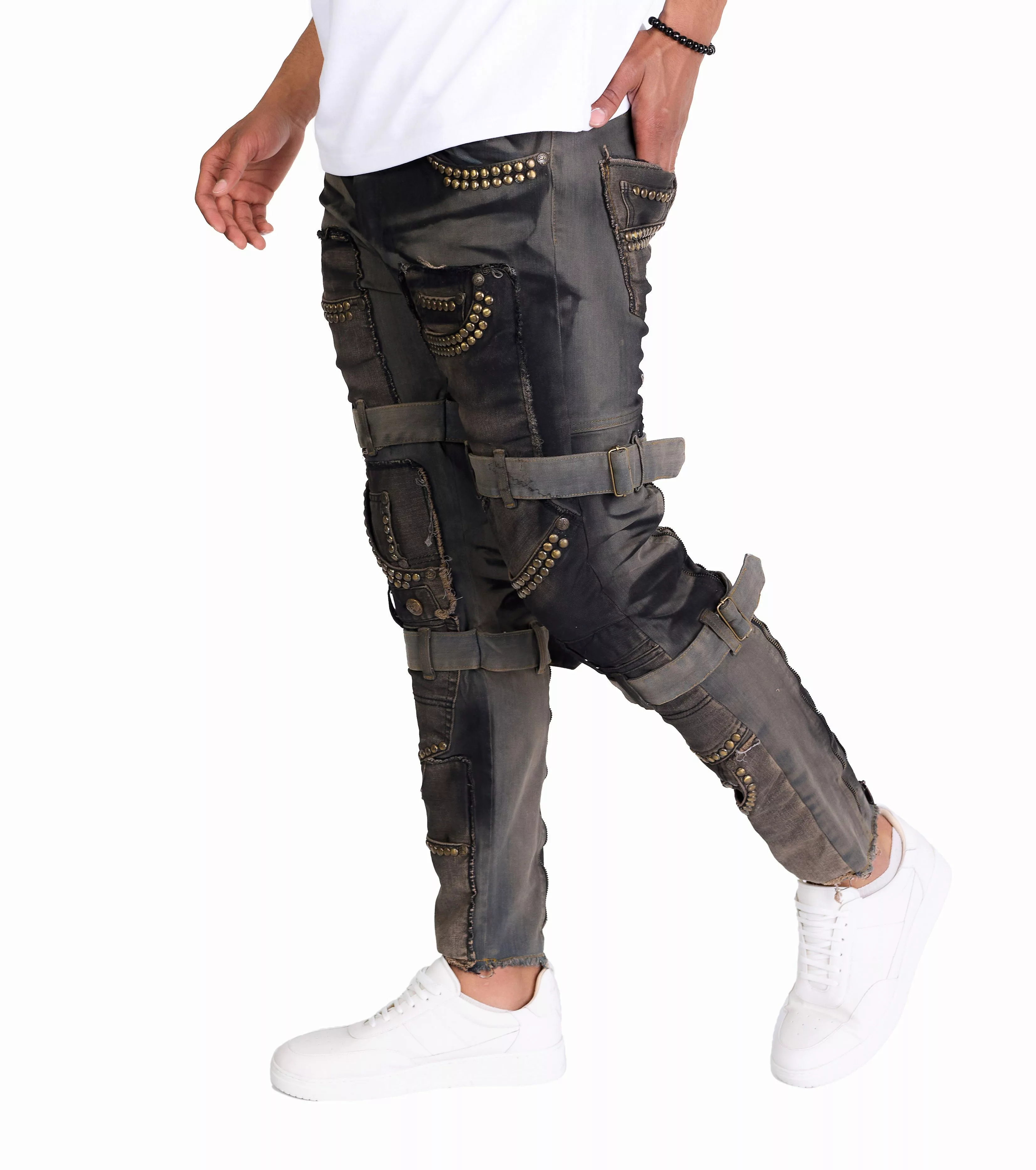 KINGZ Slim-fit-Jeans Herren Designer Patchworkjeans mit günstig online kaufen