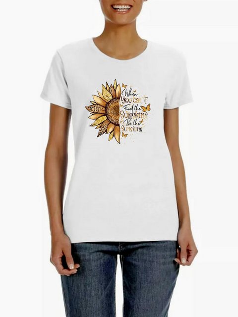 PYL Kurzarmshirt Damen Sommer Casual Rundhalsshirt mit Sonnenblume Grafik D günstig online kaufen