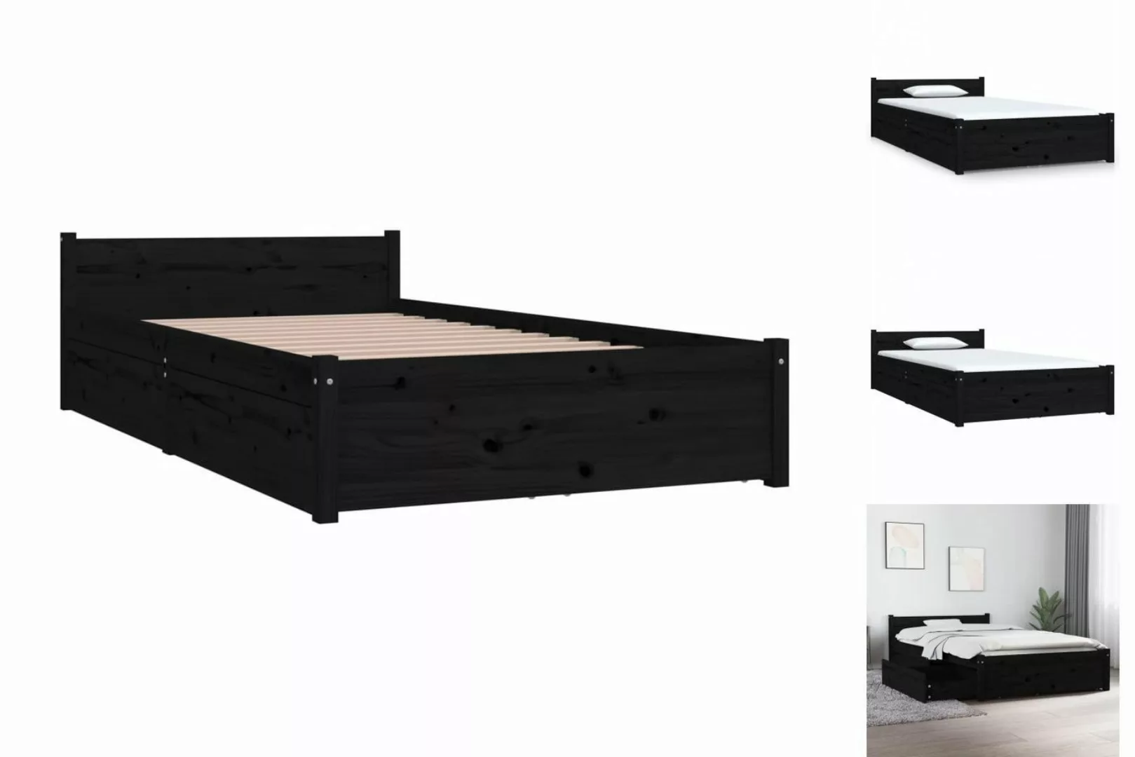 vidaXL Bettgestell Bett mit Schubladen Schwarz 90x200 cm Bett Bettgestell E günstig online kaufen