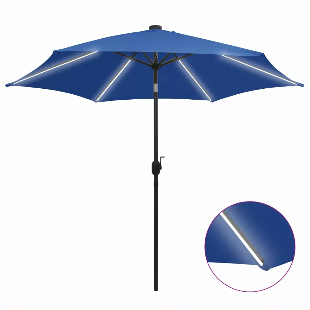 Sonnenschirm Mit Led-leuchten & Aluminium-mast 300 Cm Azurblau günstig online kaufen