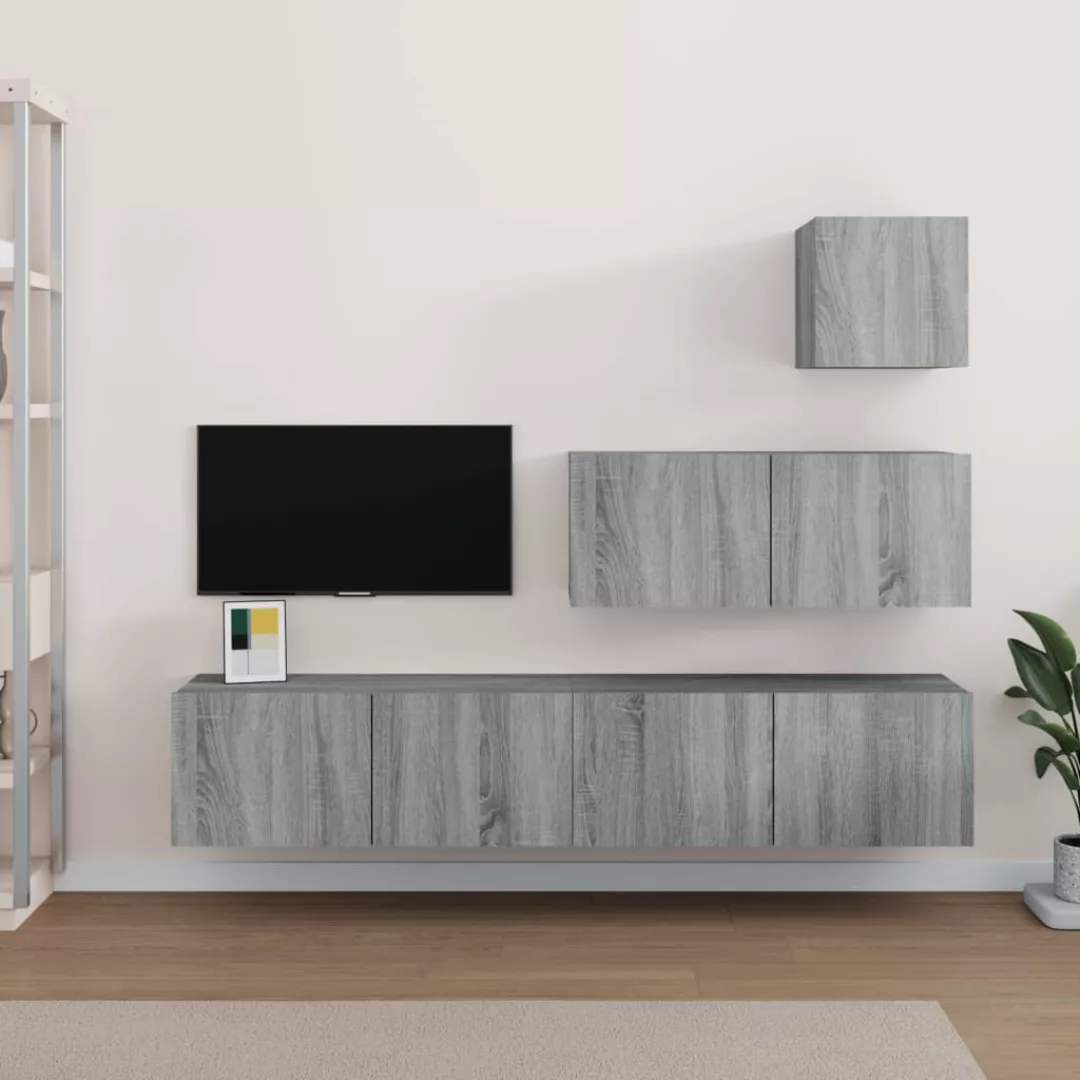 Vidaxl 4-tlg. Tv-schrank-set Grau Sonoma Holzwerkstoff günstig online kaufen