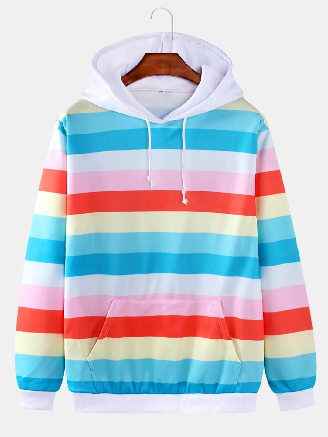 Herren Colorful Horizontal Stripes Casual Drawstring Hoodies mit Känguru-Ta günstig online kaufen