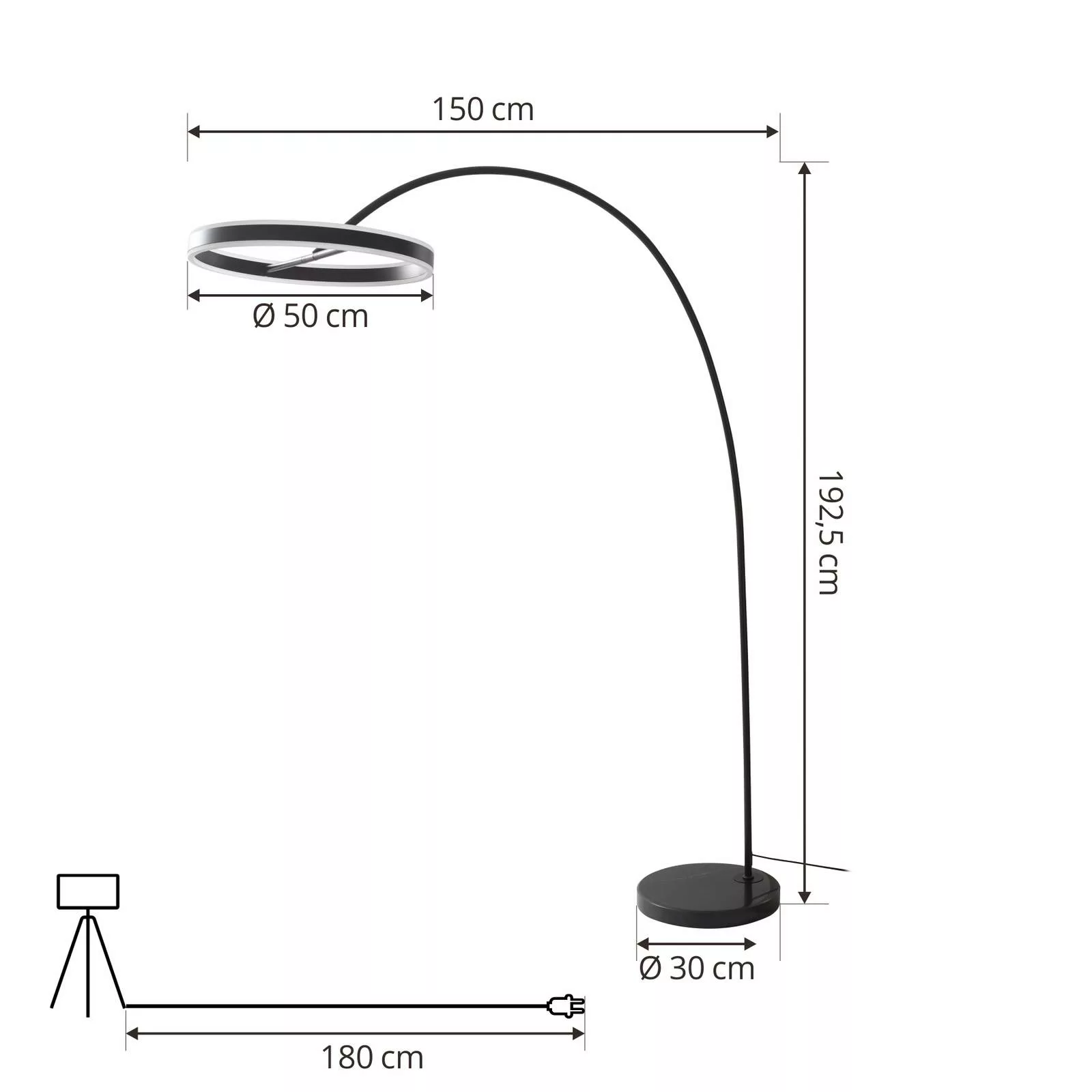 Lucande LED-Bogenstehlampe Yekta, 3-stepdim, schwarz günstig online kaufen