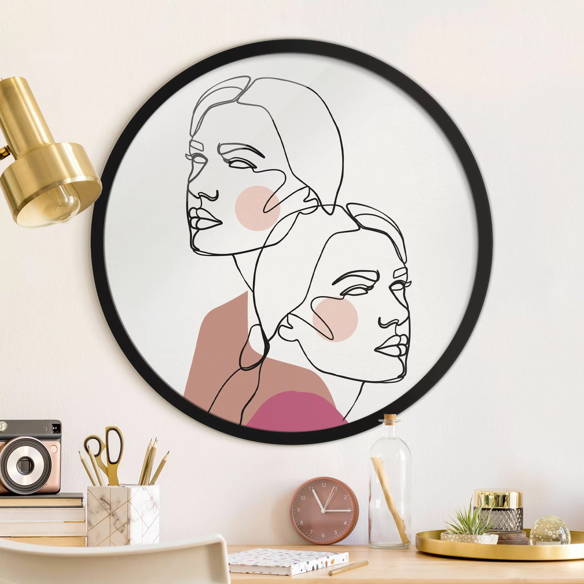 Rundes Gerahmtes Bild Line Art Frauen Portrait Wangen Rosa günstig online kaufen