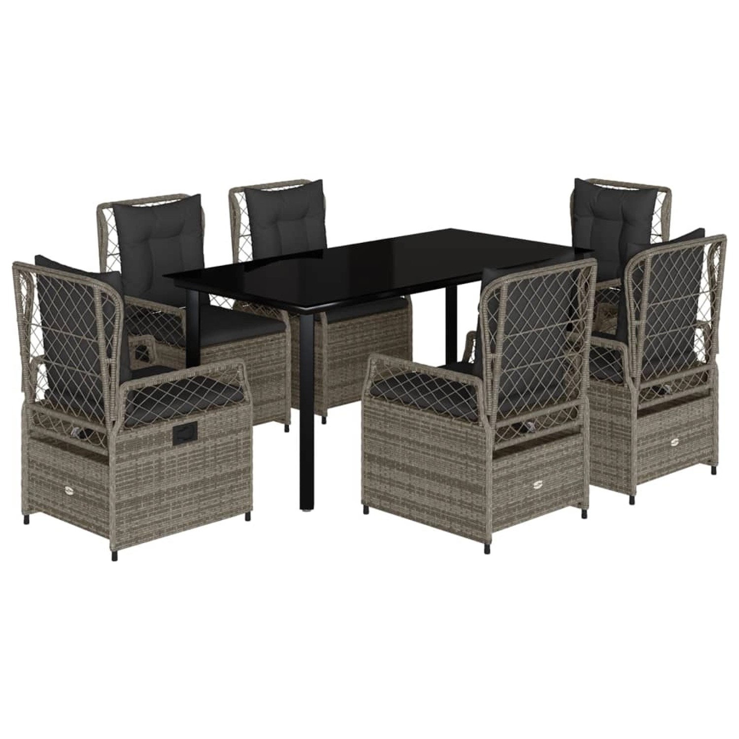 vidaXL 7-Tlg Garten-Essgruppe mit Kissen Grau Poly Rattan 3262996 günstig online kaufen