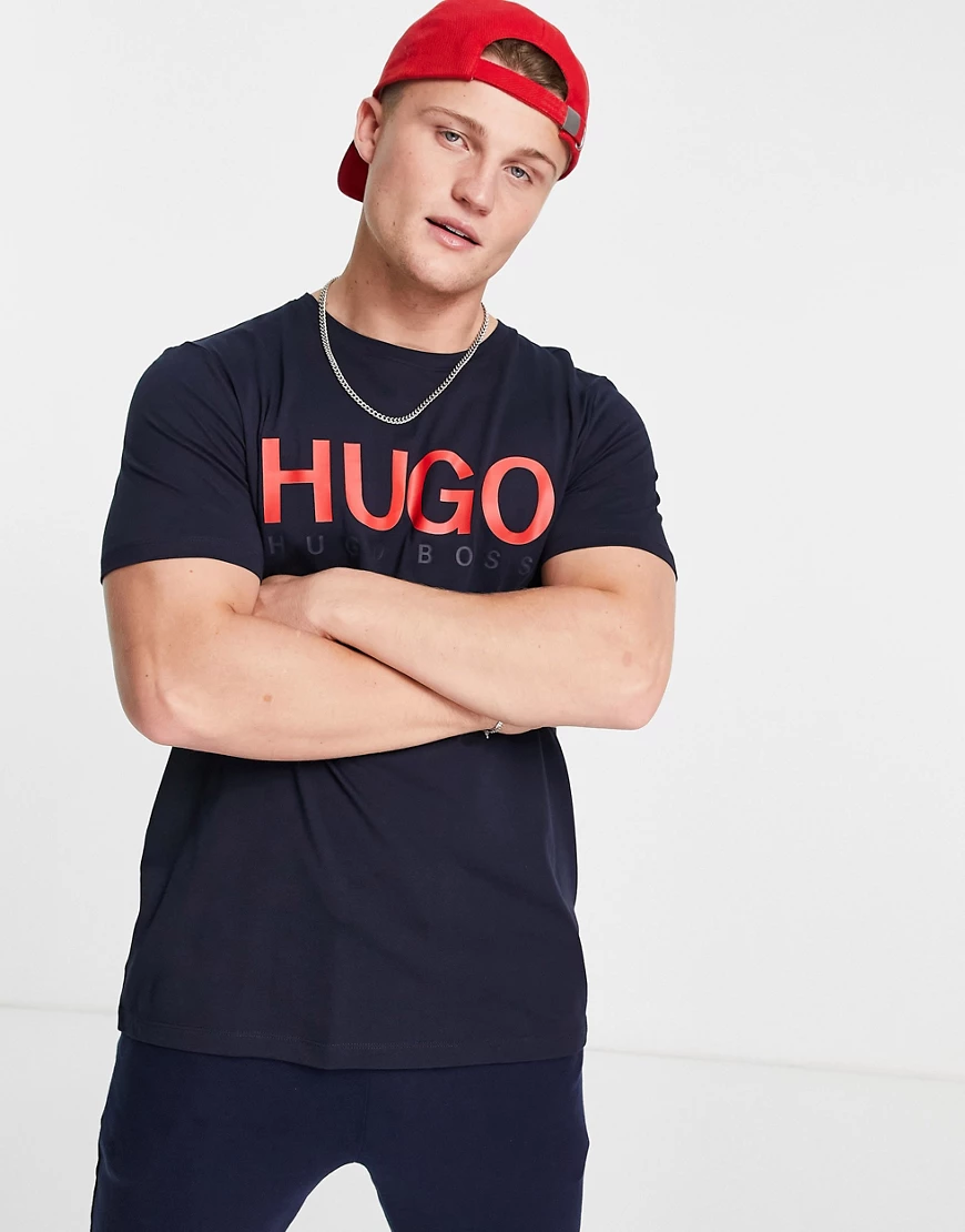 HUGO – Dolive – T-Shirt mit Logo-Blau günstig online kaufen