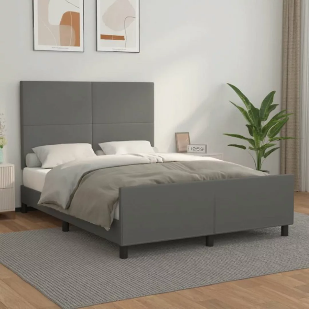 vidaXL Bettgestell Bettrahmen mit Kopfteil Grau 140x190 cm Kunstleder Bett günstig online kaufen