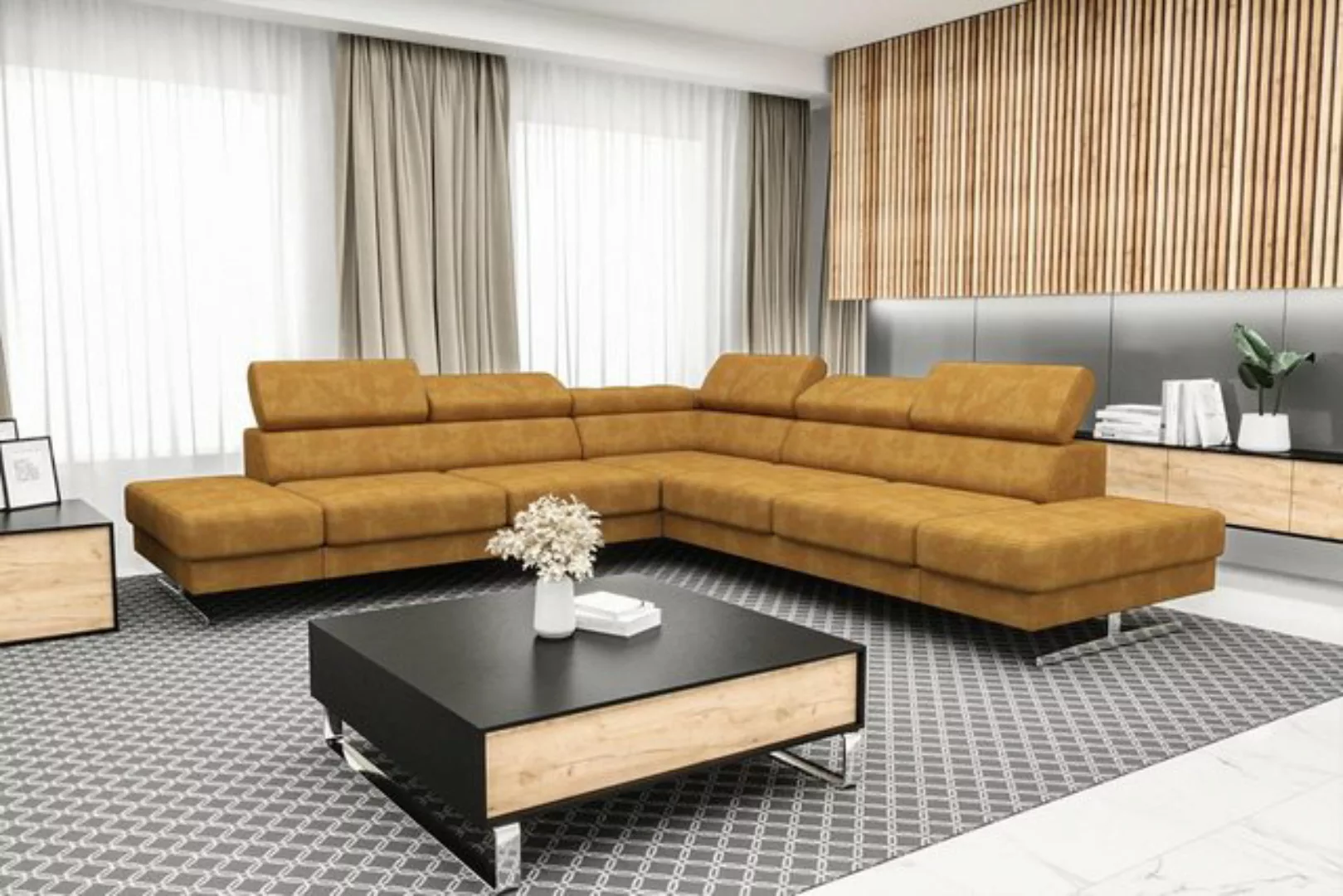 JVmoebel Ecksofa Designer Schwarzes L-Form Luxus Sofa Wohnzimmer Couch Text günstig online kaufen