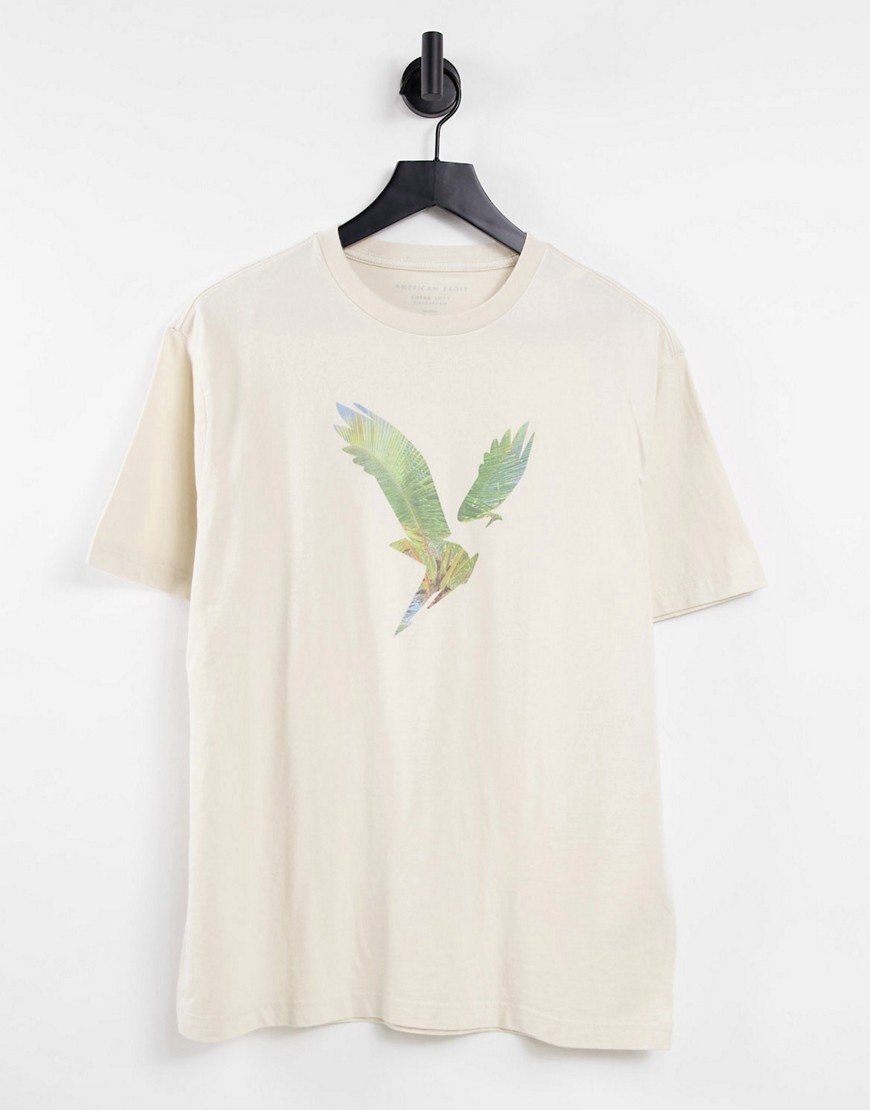 American Eagle – T-Shirt in Natur mit großem Adler-Logo-Weiß günstig online kaufen