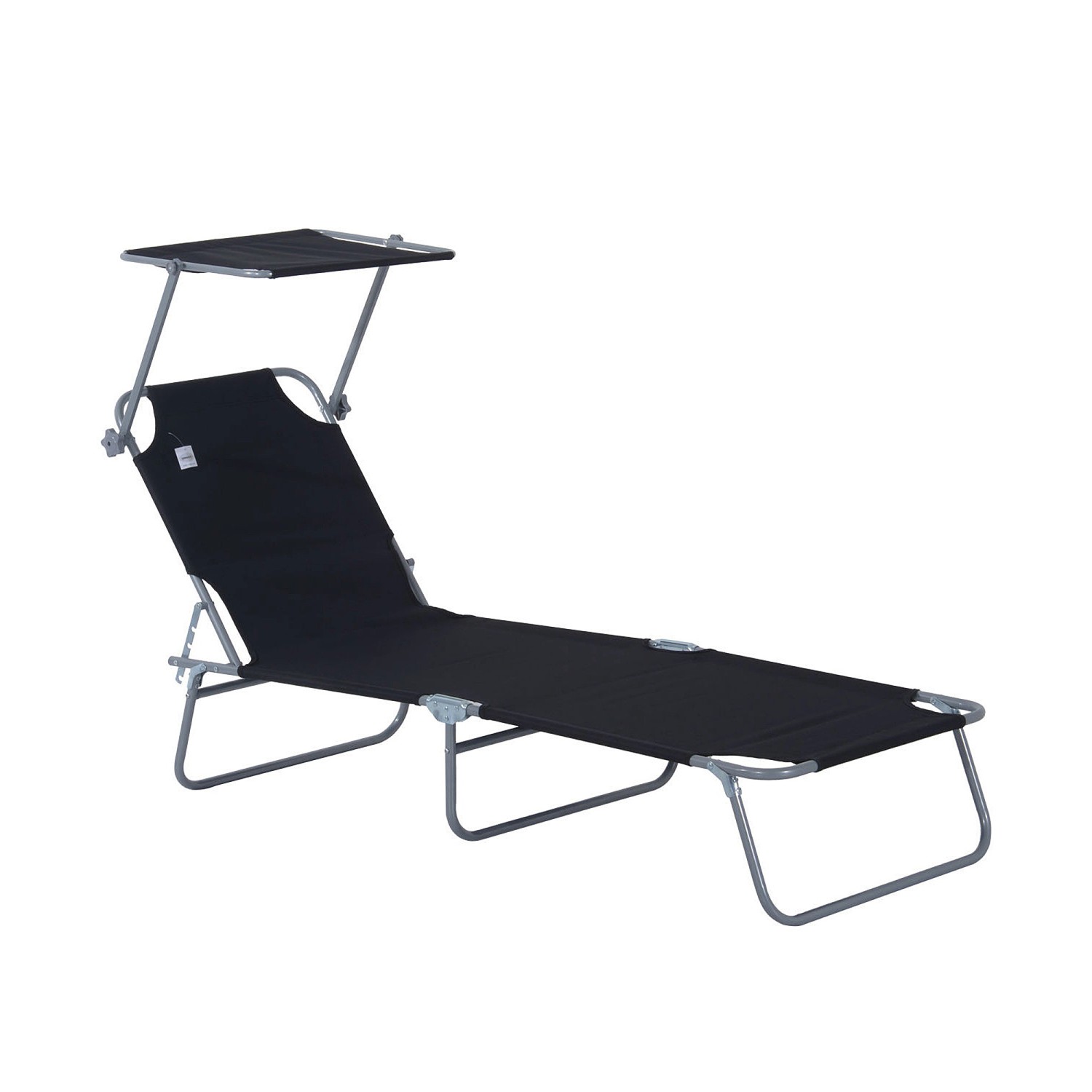 Outsunny Sonnenliege Klappbar Gartenliege mit Dach 120 kg Belastbar Schwarz günstig online kaufen