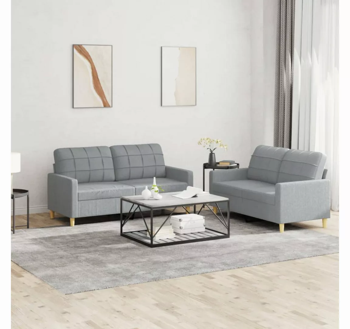 vidaXL Sofa Sofagarnitur mit Kissen Stoff, Standard, Hellgrau günstig online kaufen