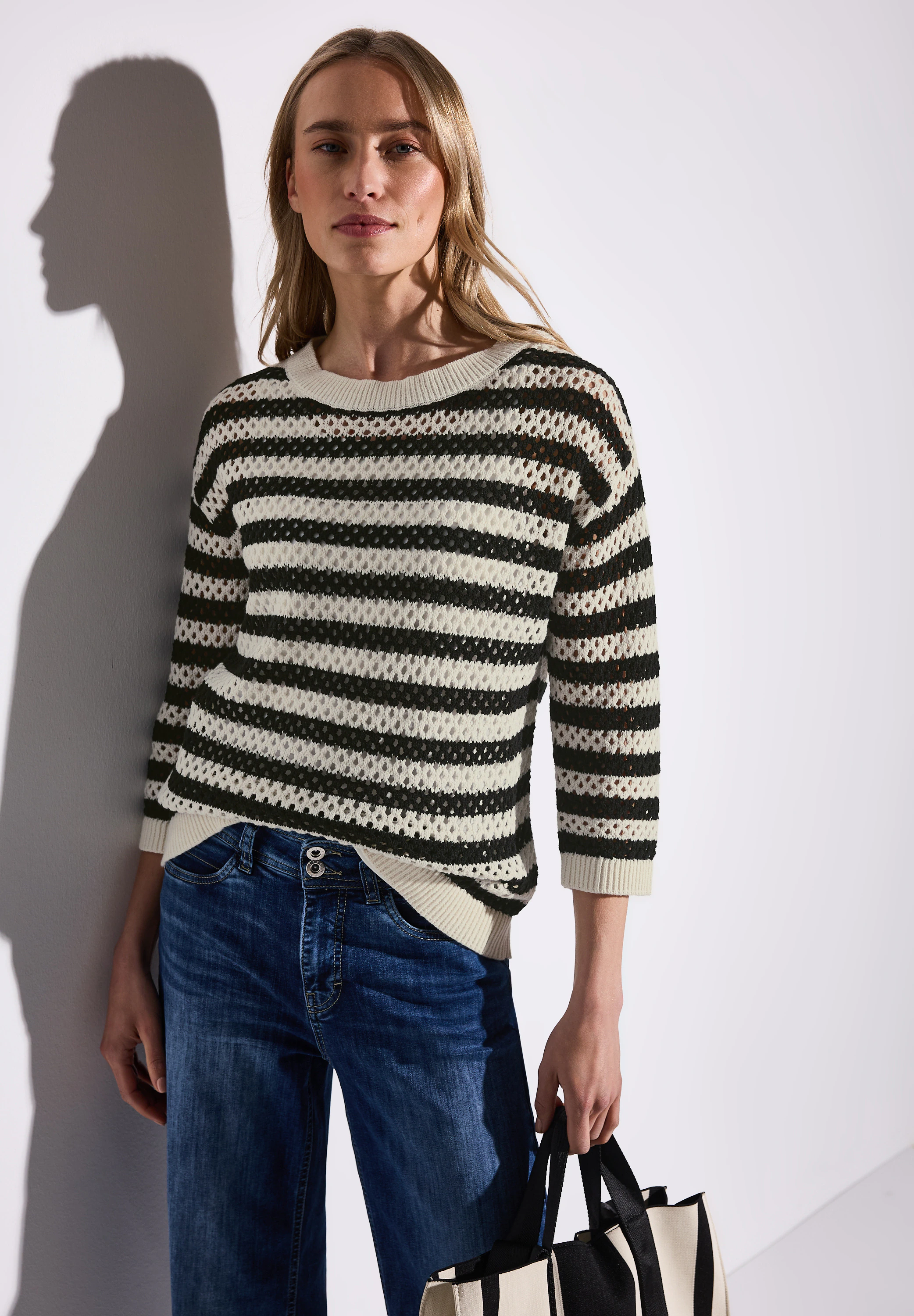 STREET ONE 3/4 Arm-Pullover, mit Streifen und Lochmuster günstig online kaufen