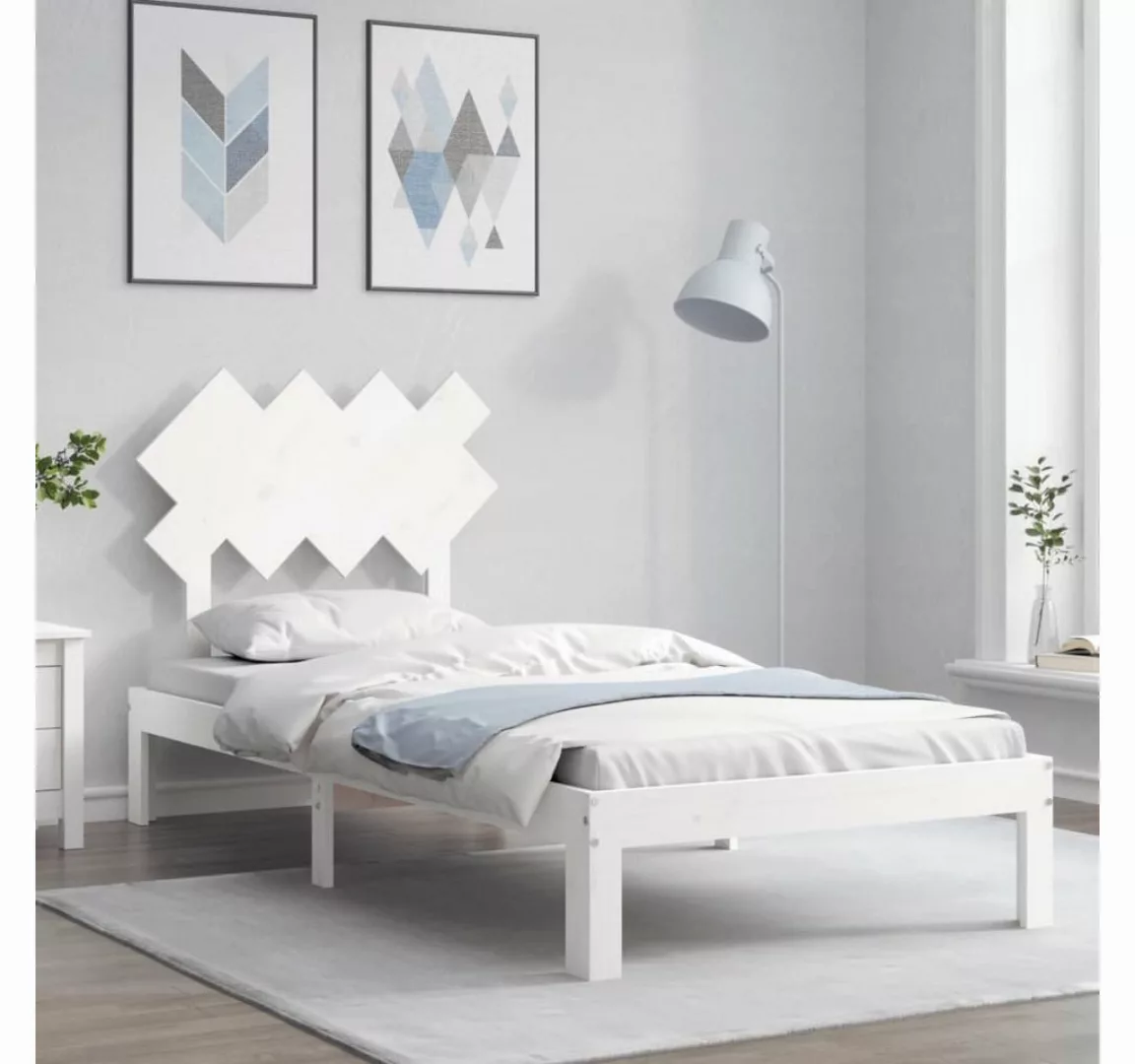 furnicato Bett Massivholzbett mit Kopfteil Weiß 90x200 cm günstig online kaufen