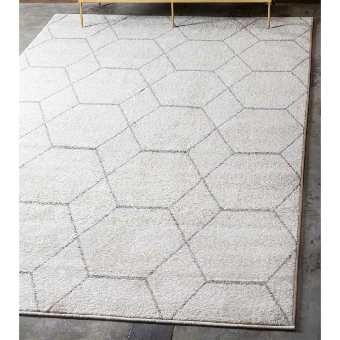 Skandi Stil Teppich in Cremefarben und Grau geometrischem Muster günstig online kaufen
