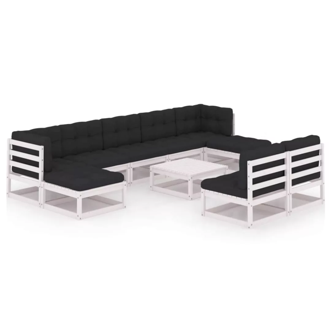 10-tlg. Garten-lounge-set Mit Kissen Weiß Kiefer Massivholz günstig online kaufen