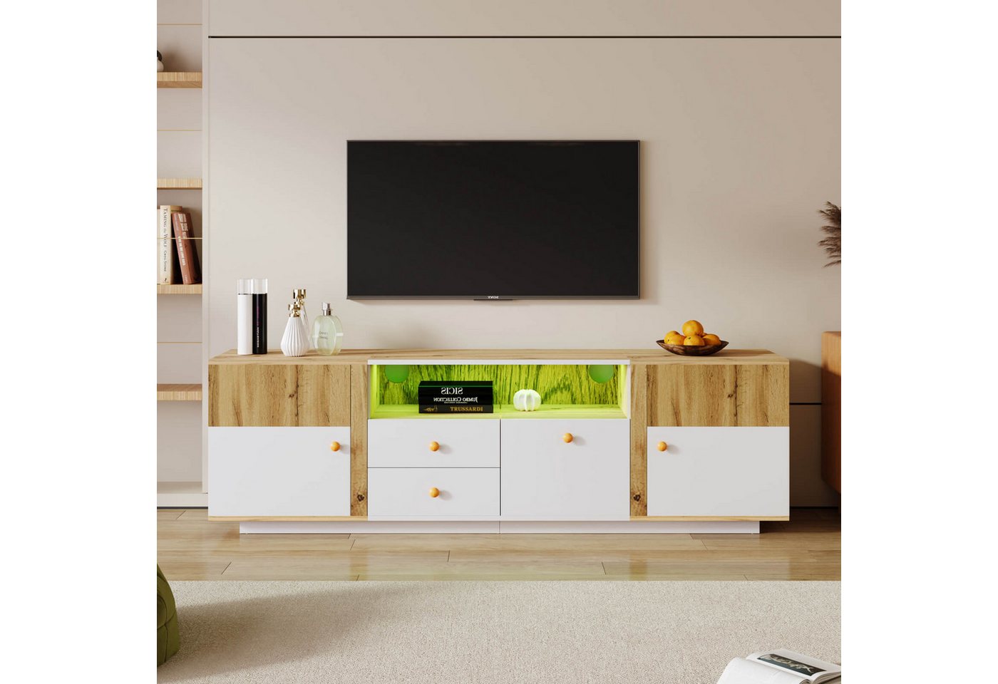 Furnishings Home TV-Schrank 180cm Holzschrank mit LED-Leuchten + 6 Fächern günstig online kaufen