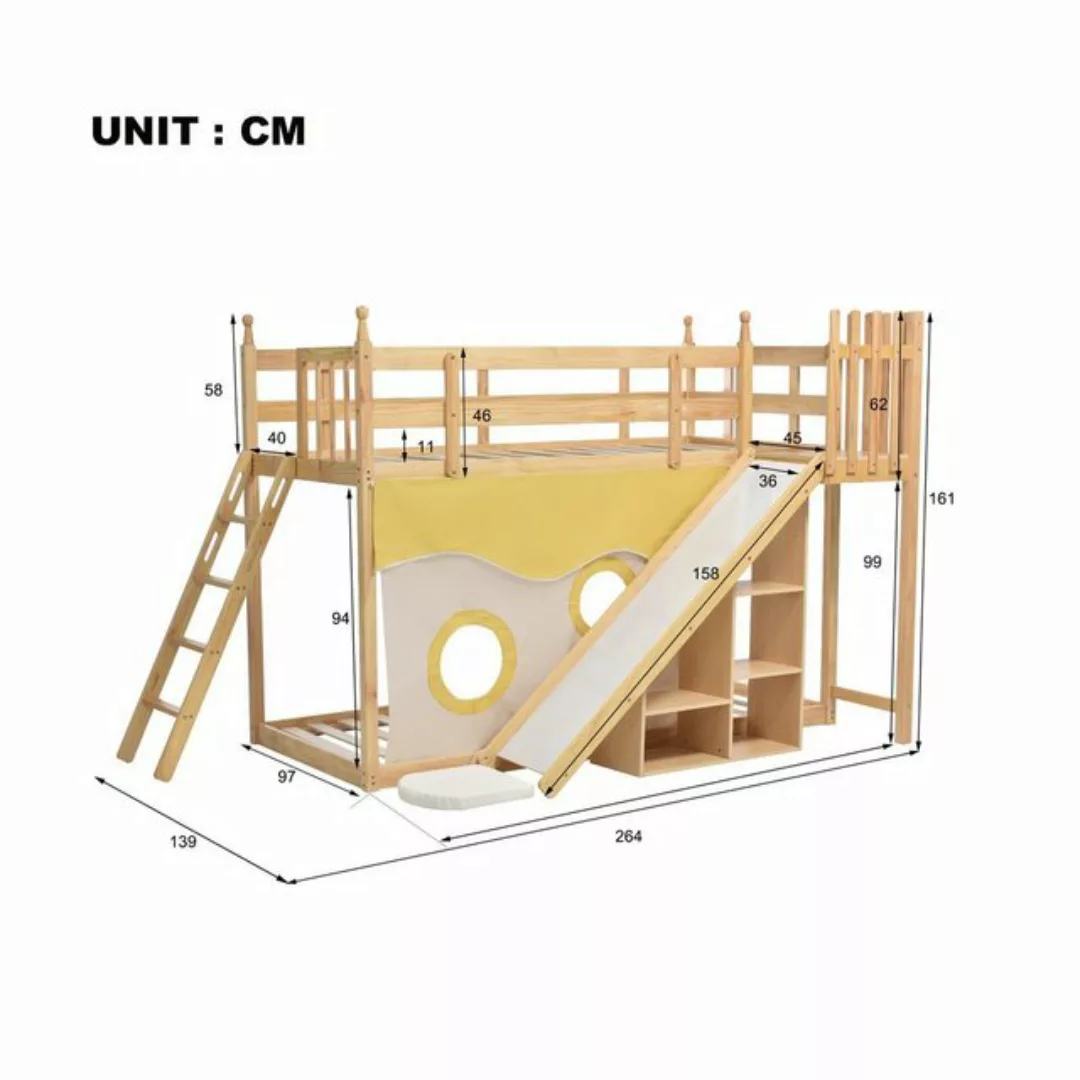 Ulife Etagenbett Kinderbett Holzbett mit Treppe und Zäune, Bett mit Fallsch günstig online kaufen