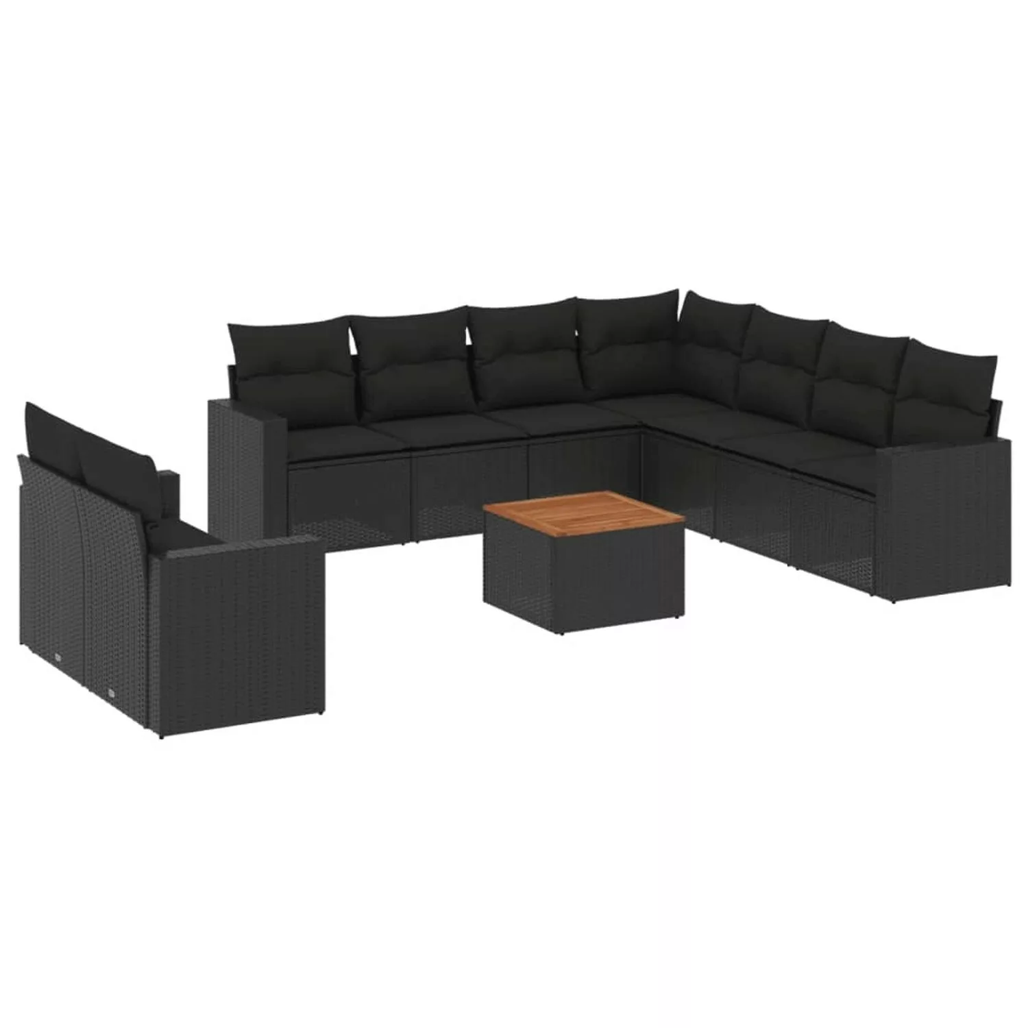 vidaXL 10-tlg Garten-Sofagarnitur mit Kissen Schwarz Poly Rattan Modell 40 günstig online kaufen