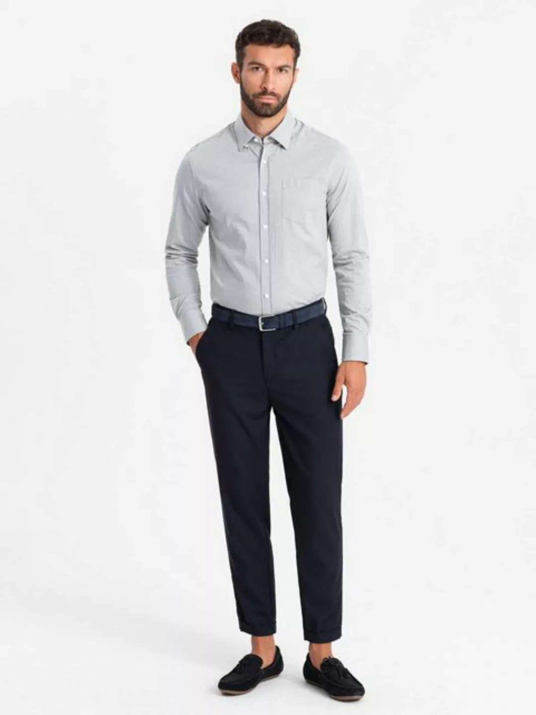 OMBRE Langarmhemd Herrenhemd SLIM FIT aus dekorativem Stoff mit einer Tasch günstig online kaufen