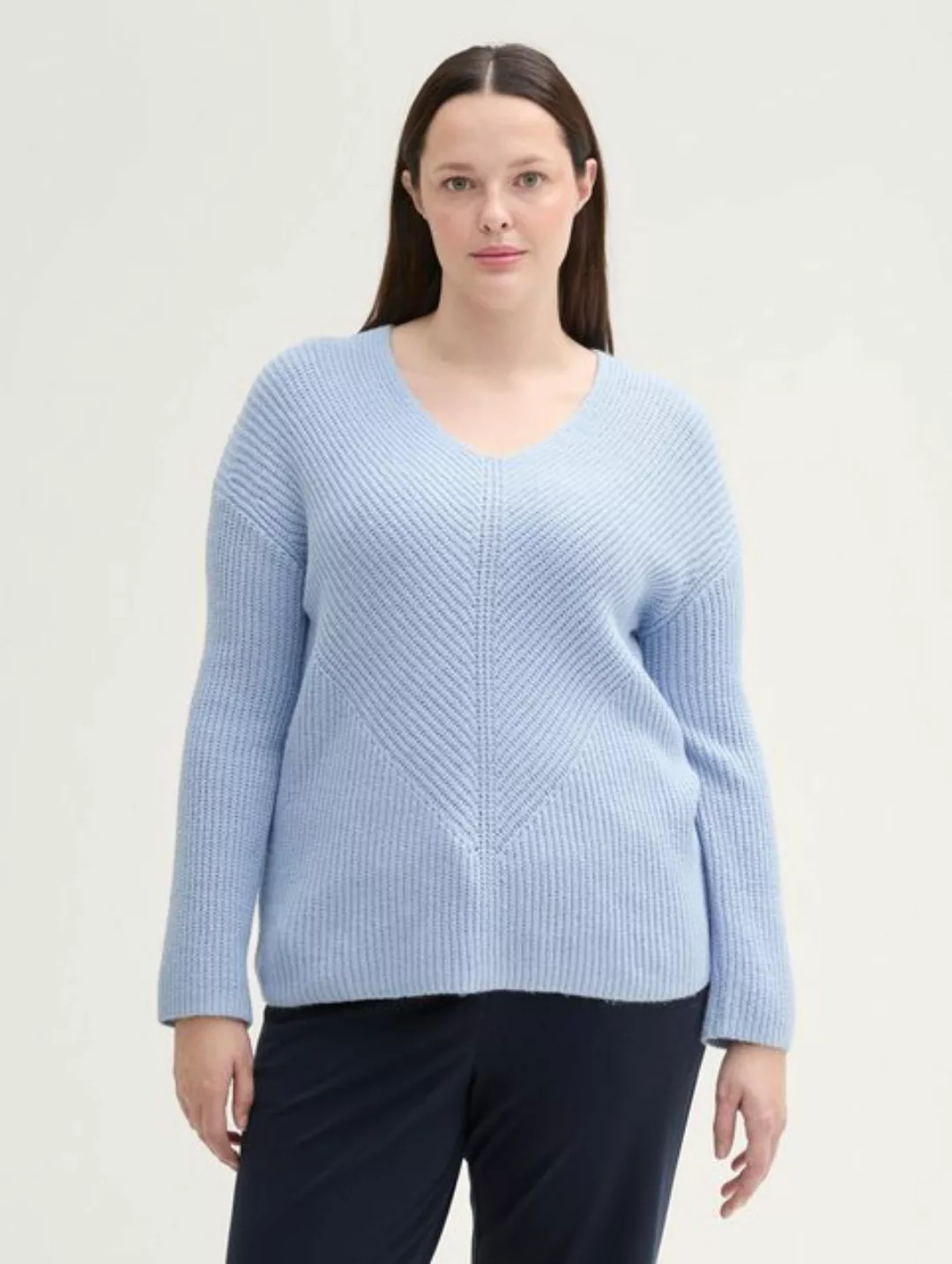 TOM TAILOR PLUS Strickpullover Plus Size - Strickpullover mit V-Ausschnitt günstig online kaufen